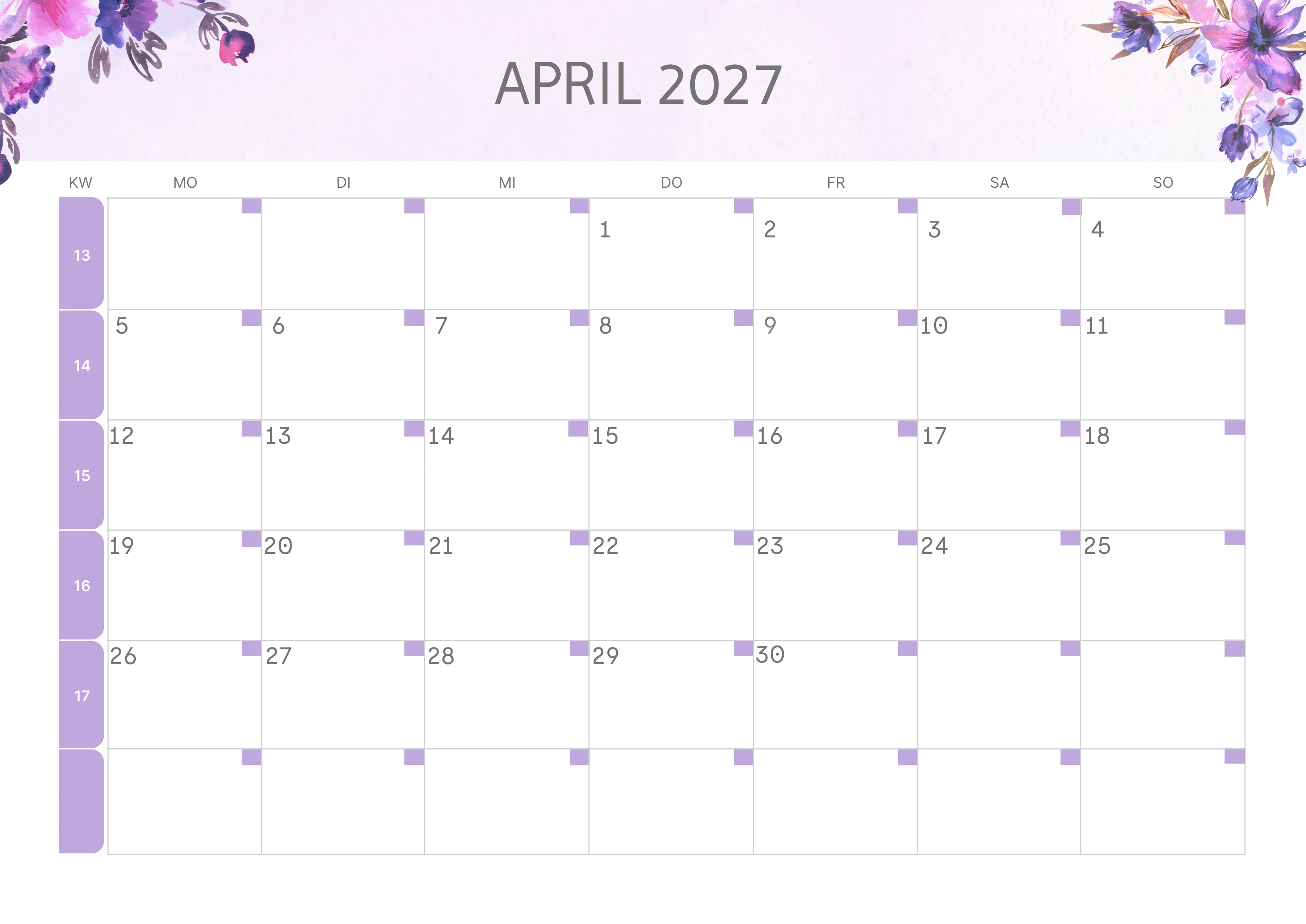Semesterkalender 2026 Erstes Halbjahr Minimalistisch
