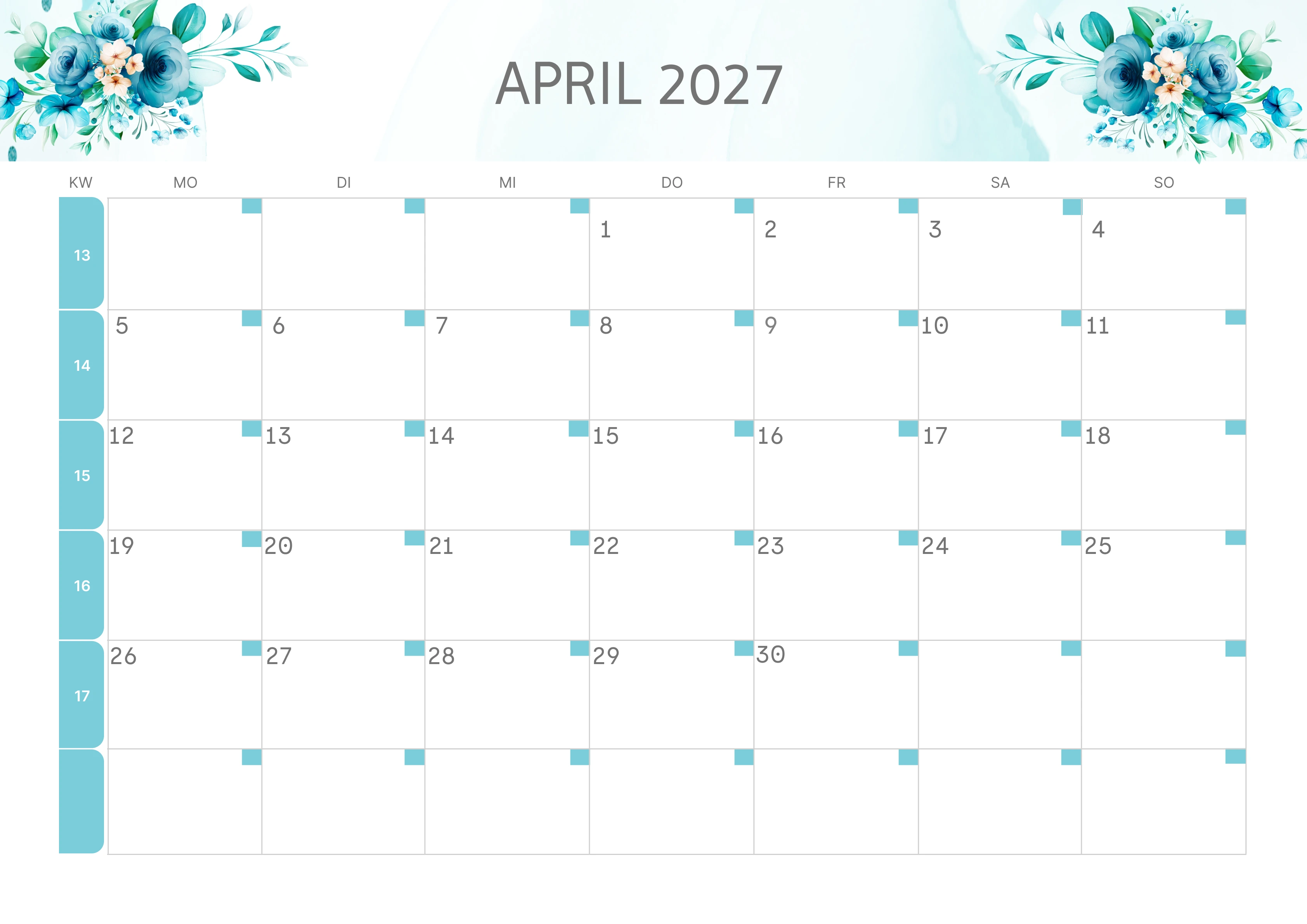 Semesterkalender 2026 Erstes Halbjahr Ästhetisch