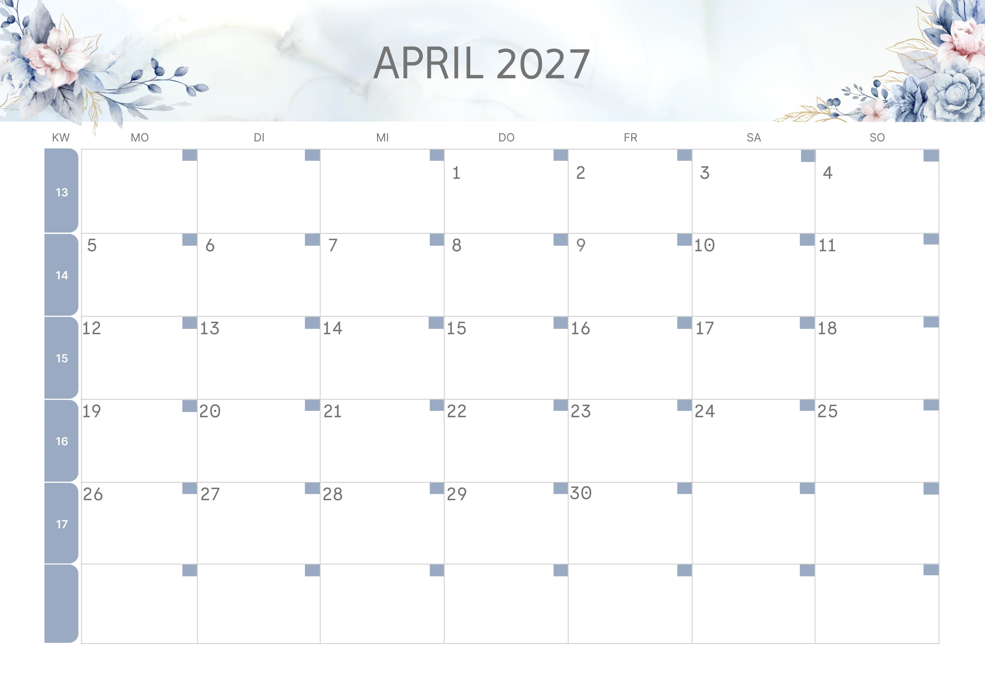 Semesterkalender 2026 Erstes Halbjahr Farbenfroh