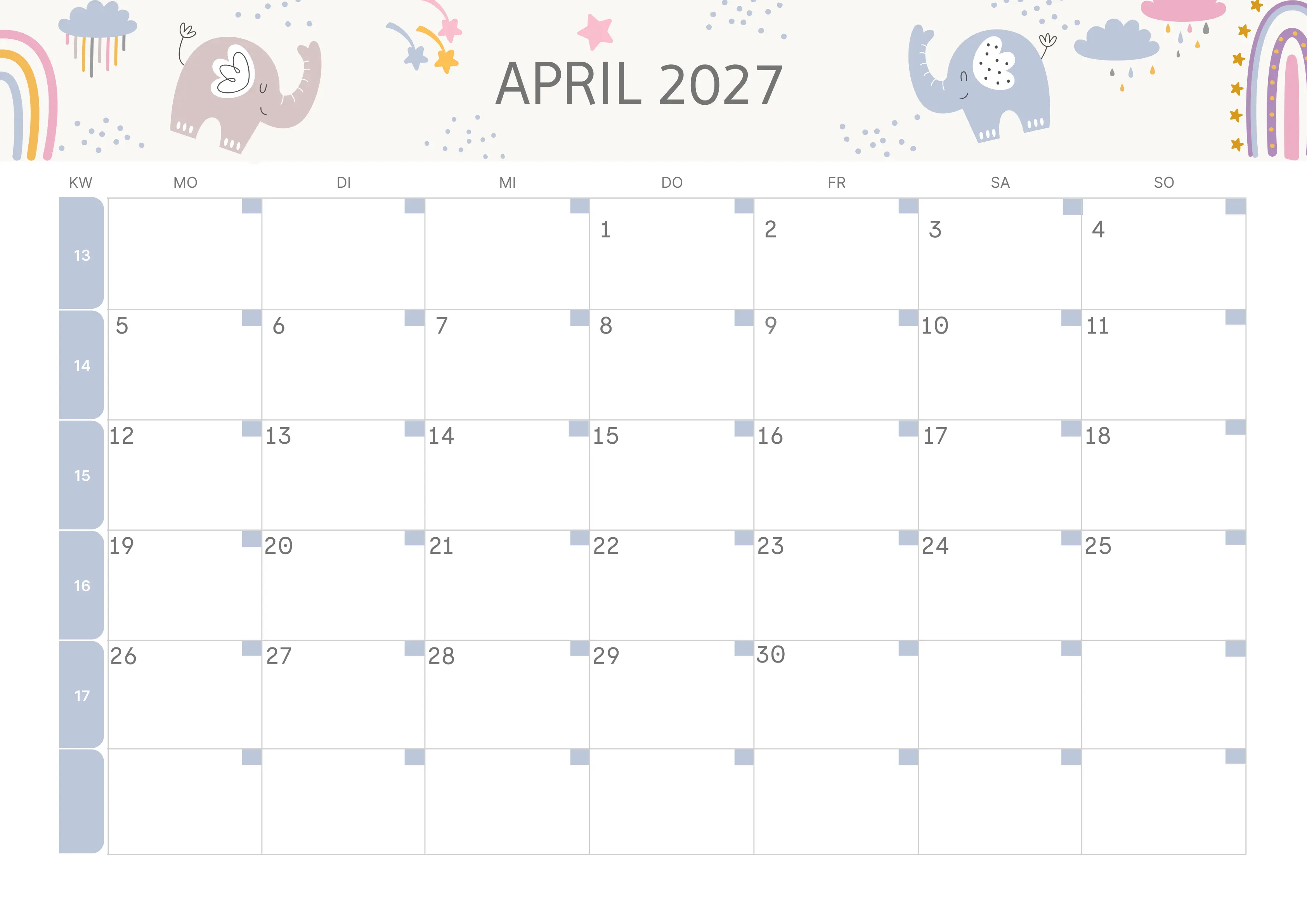 Semesterkalender 2026 Erstes Halbjahr Minimalistisch