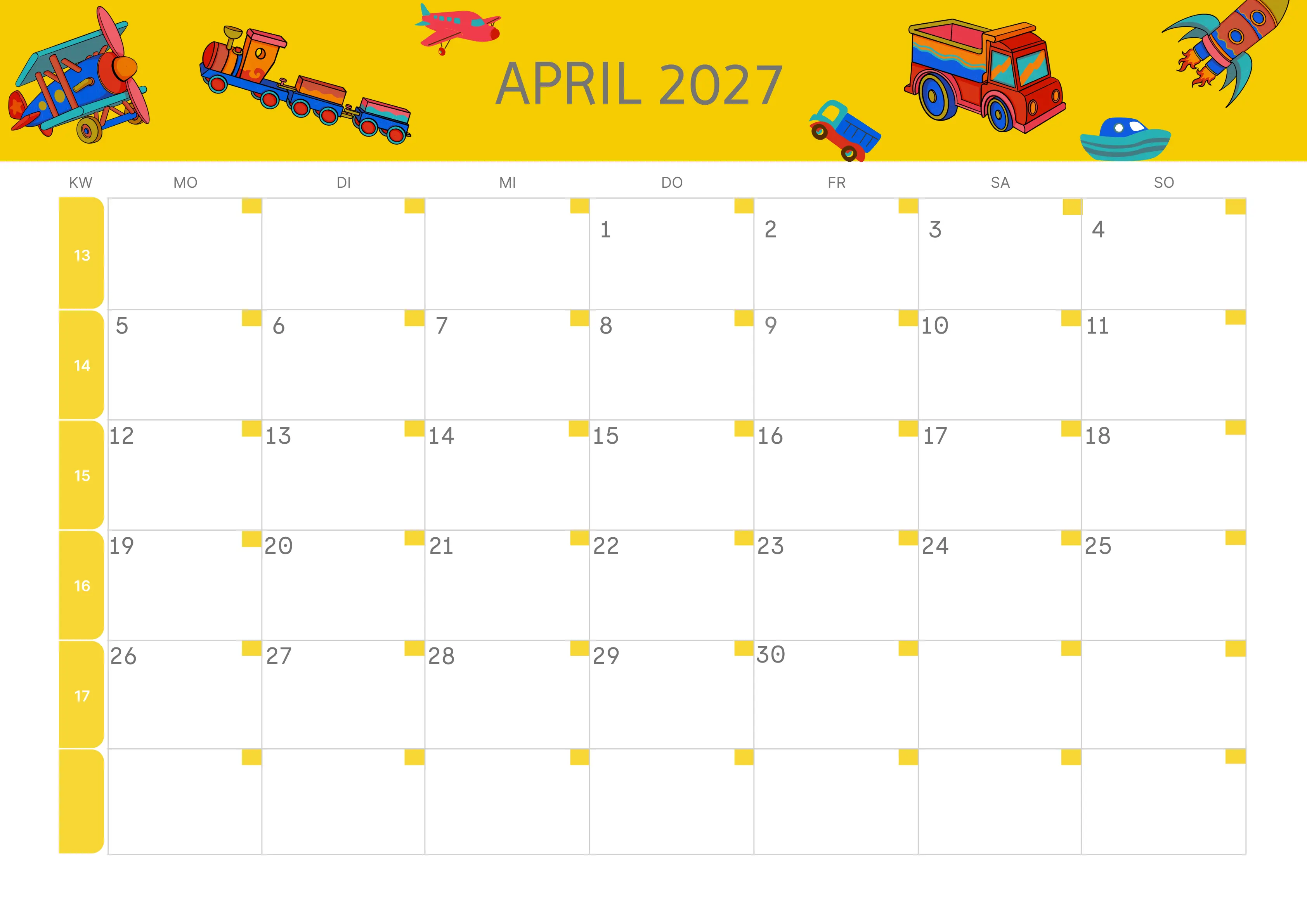 Semesterkalender 2026 Erstes Halbjahr Farbenfroh