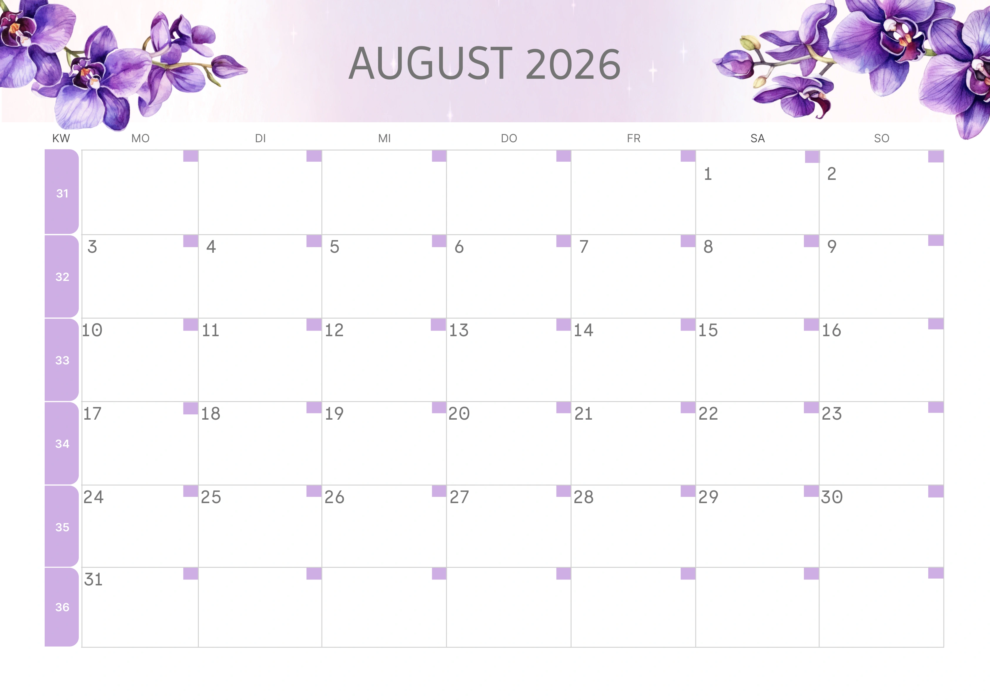 Semesterkalender 2026 Erstes Halbjahr Ästhetisch