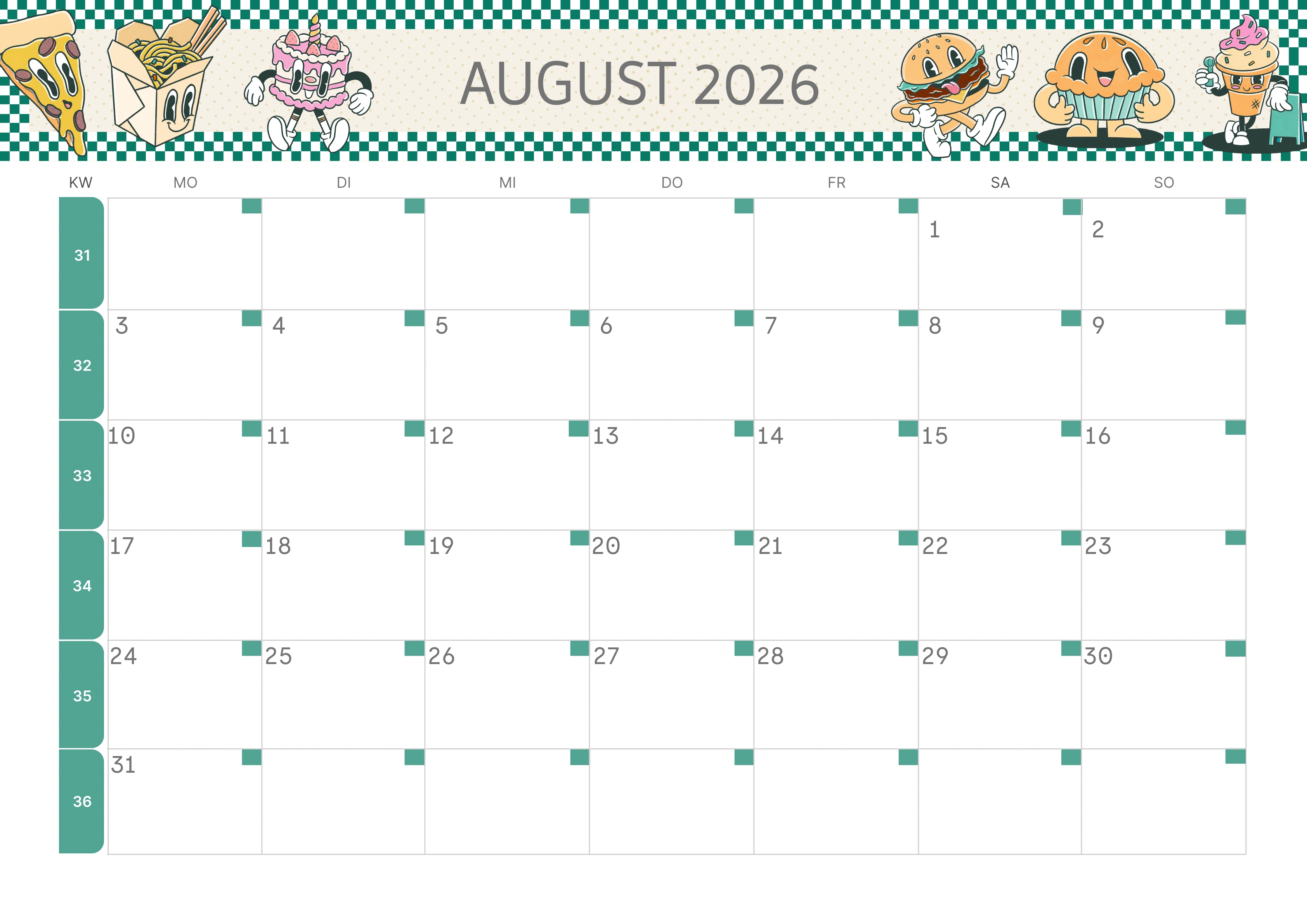 Semesterkalender 2026 Erstes Halbjahr Minimalistisch