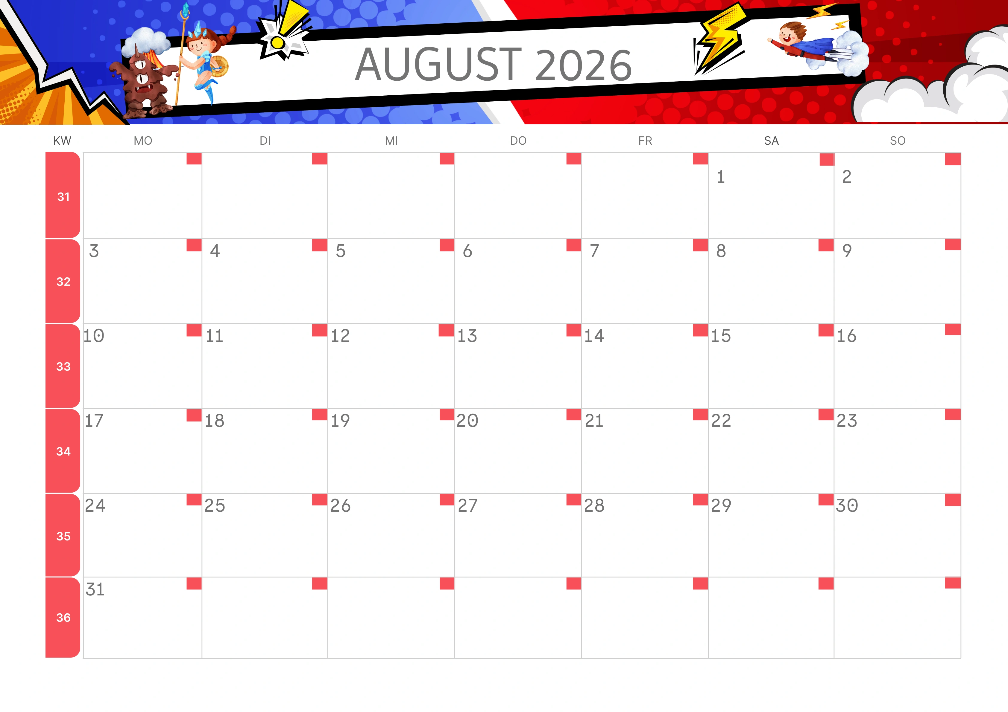 Semesterkalender 2026 Erstes Halbjahr Ästhetisch