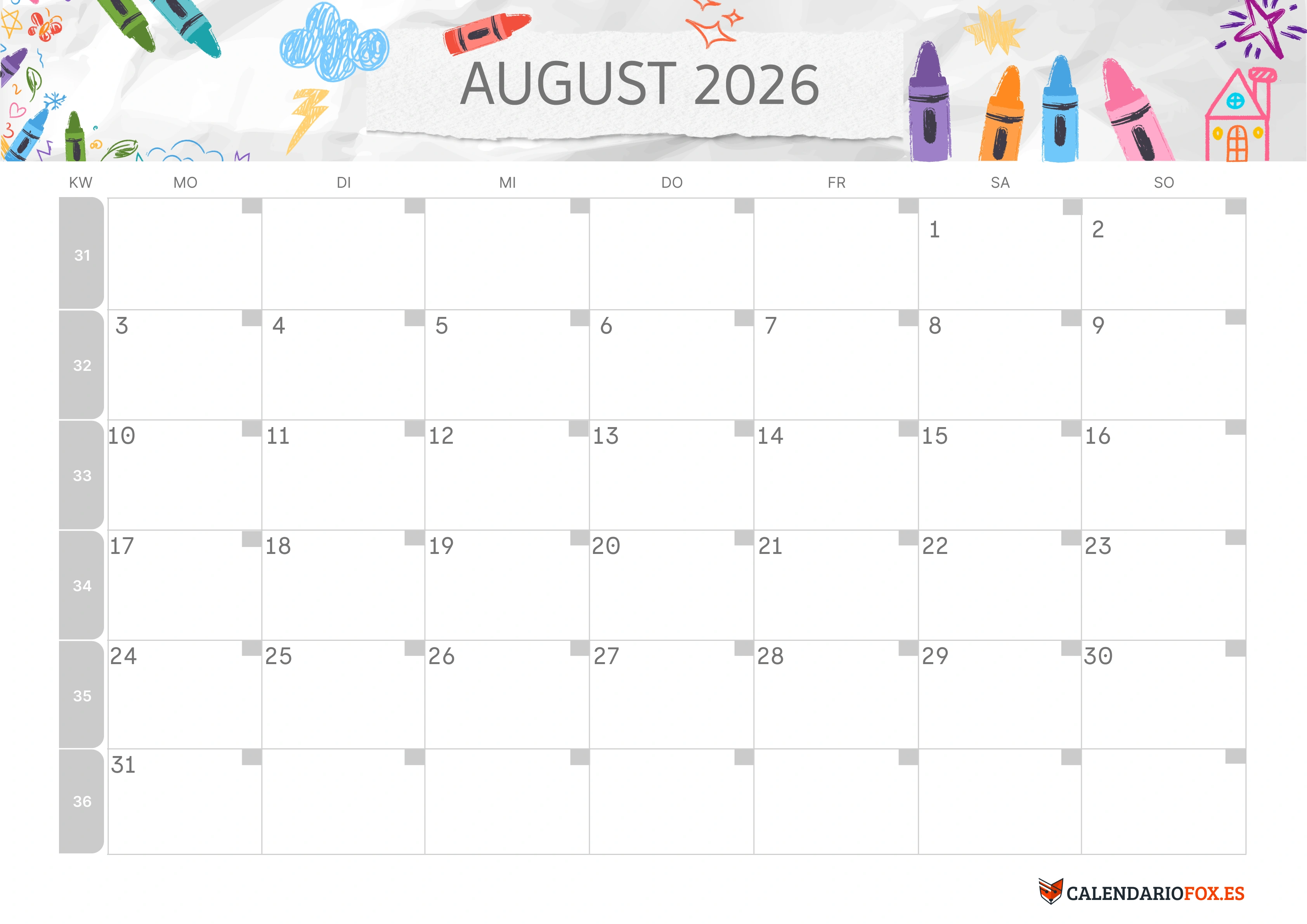 Semesterkalender 2026 Erstes Halbjahr Farbenfroh