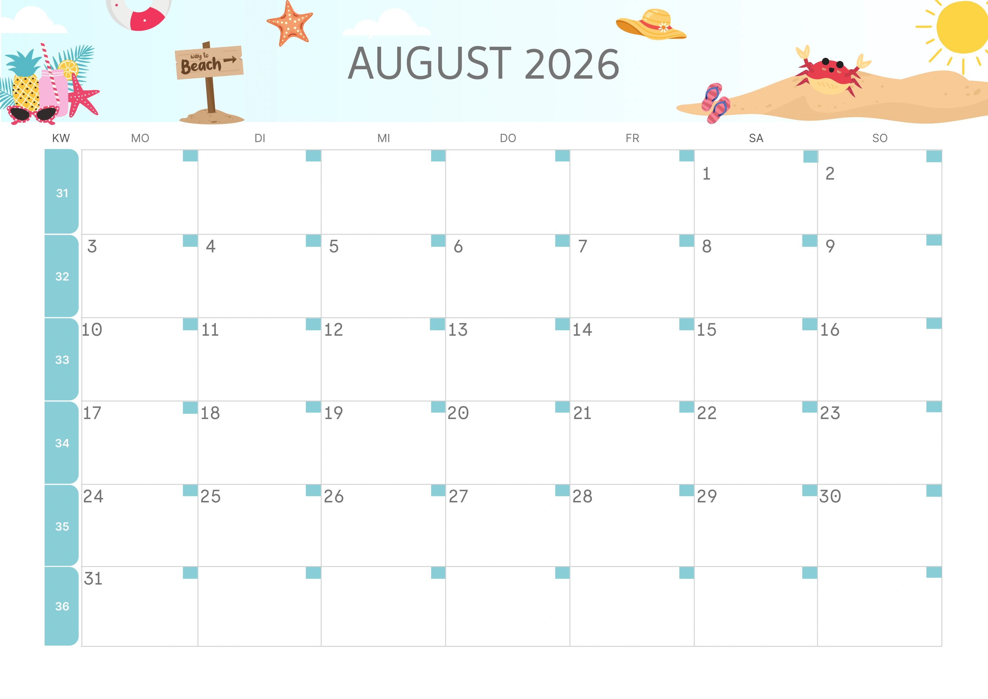 Semesterkalender 2026 Erstes Halbjahr Ästhetisch