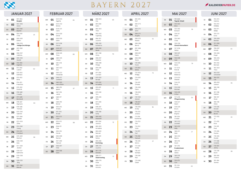Der Kalender mit der Kompletten BW Feirtage