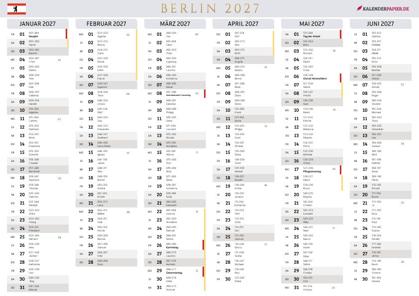 Der Kalender mit der Kompletten BW Feirtage