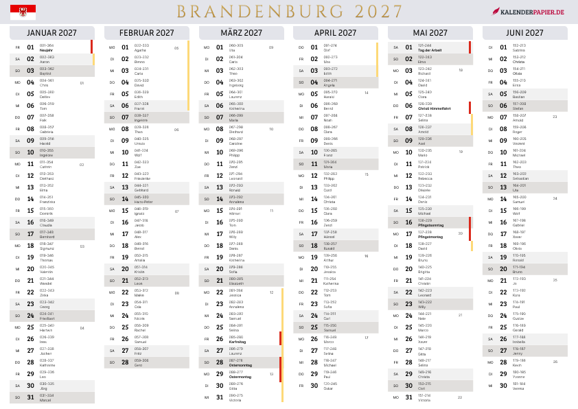 Der Kalender mit der Kompletten BW Feirtage
