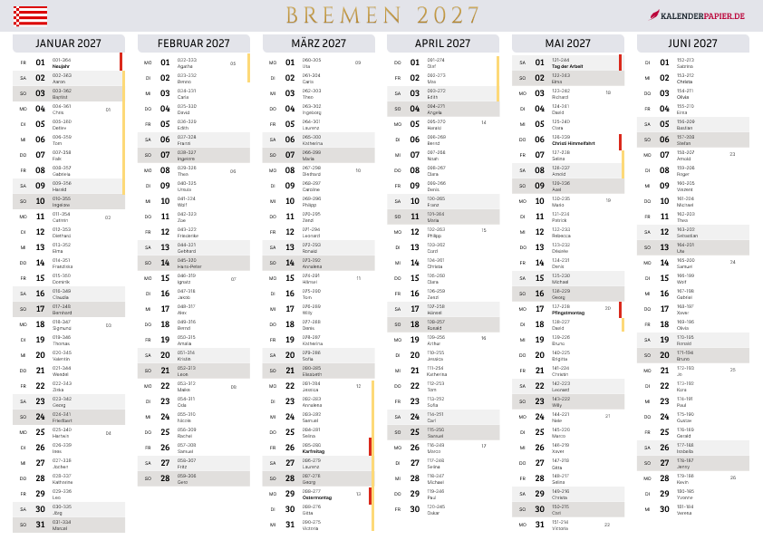 Der Kalender mit der Kompletten BW Feirtage