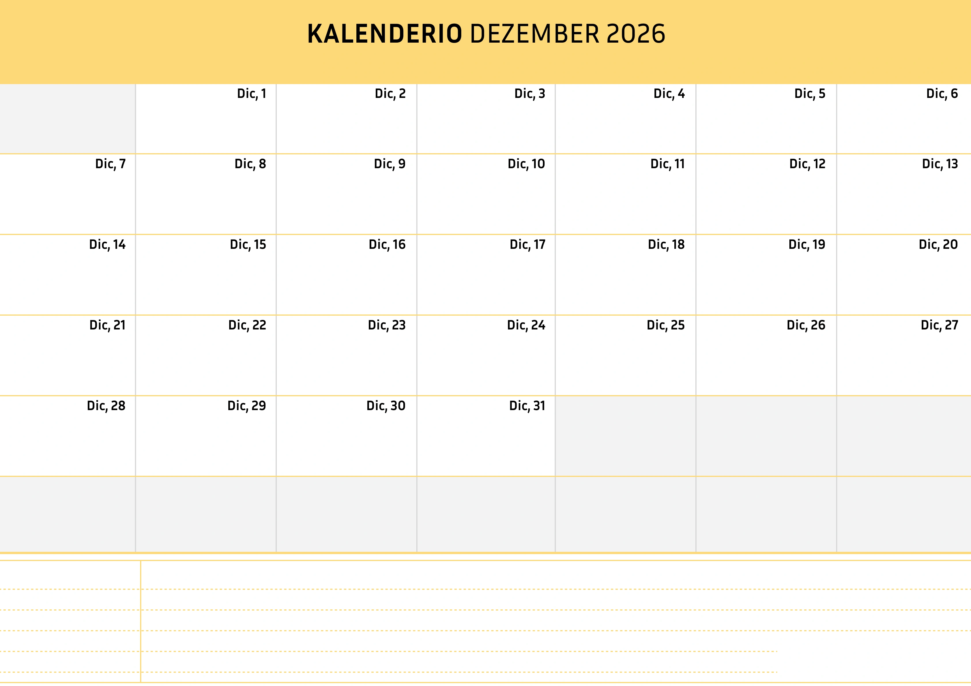 Dezember Kalender 2026 Cremfarben