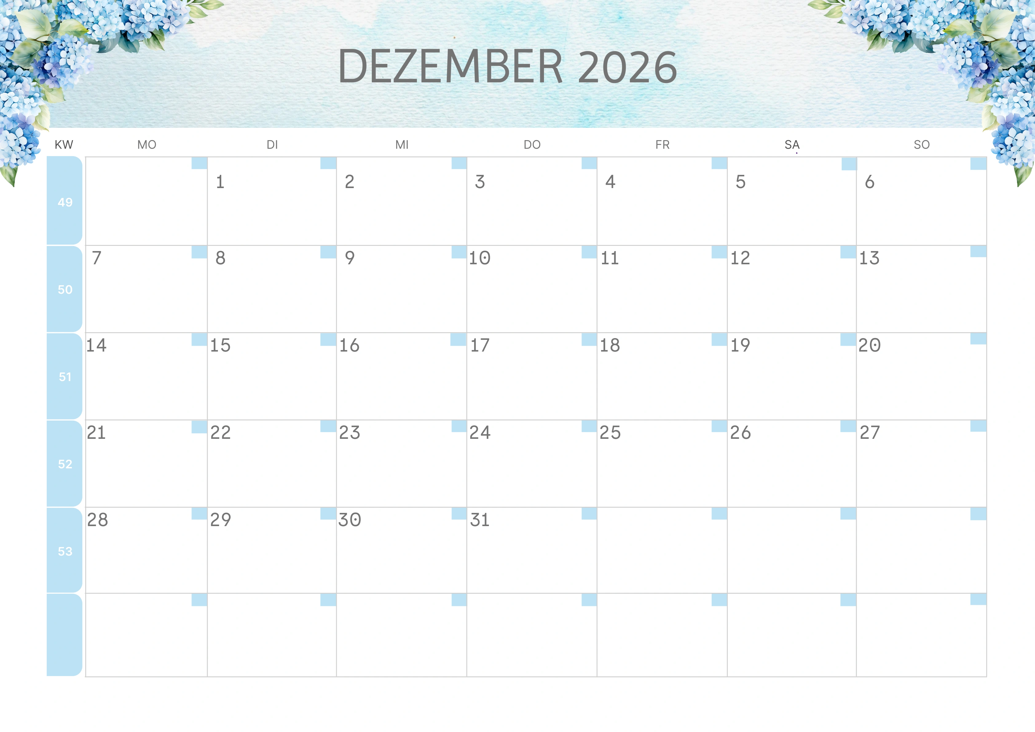Semesterkalender 2026 Erstes Halbjahr Minimalistisch