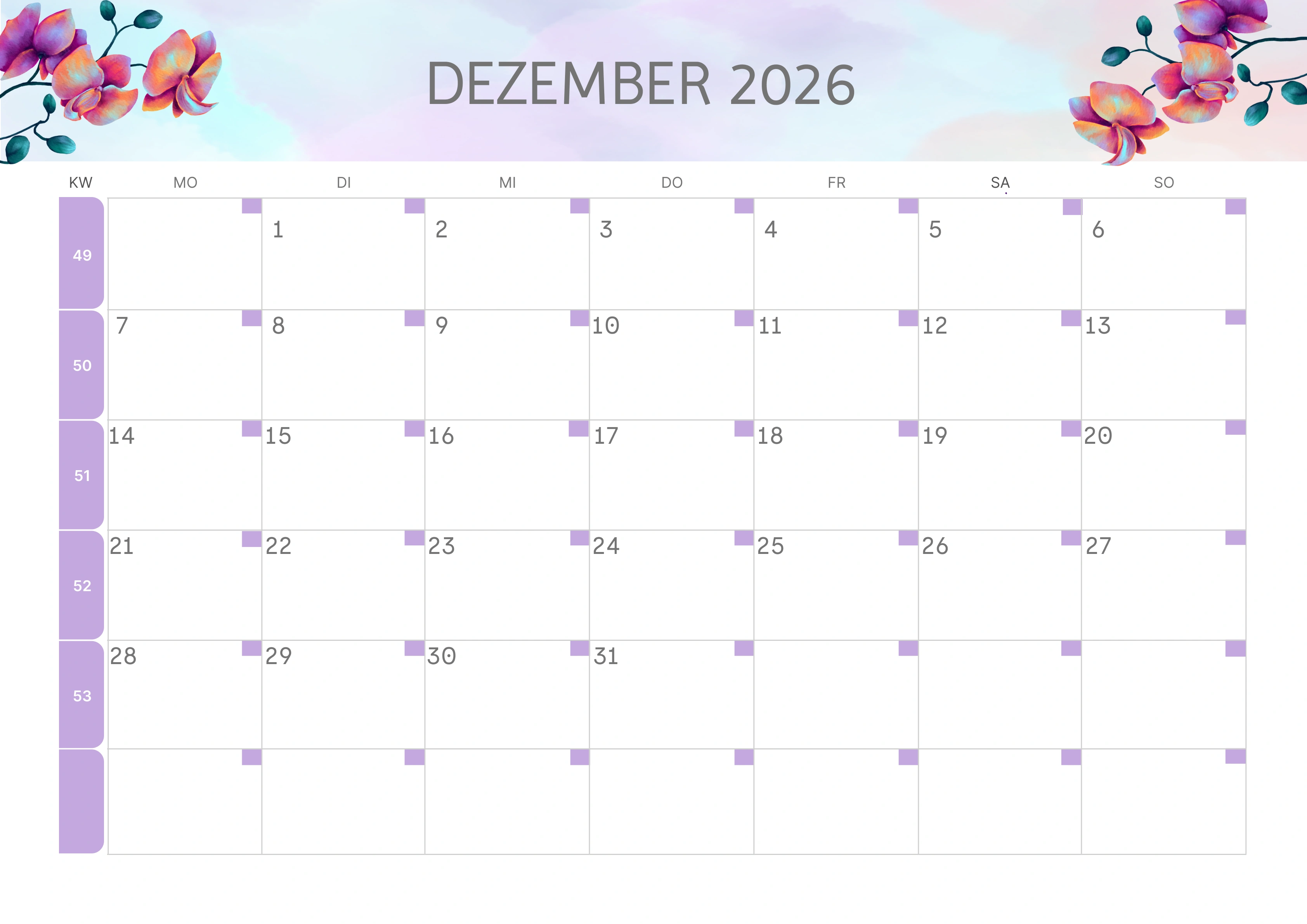 Semesterkalender 2026 Erstes Halbjahr Ästhetisch