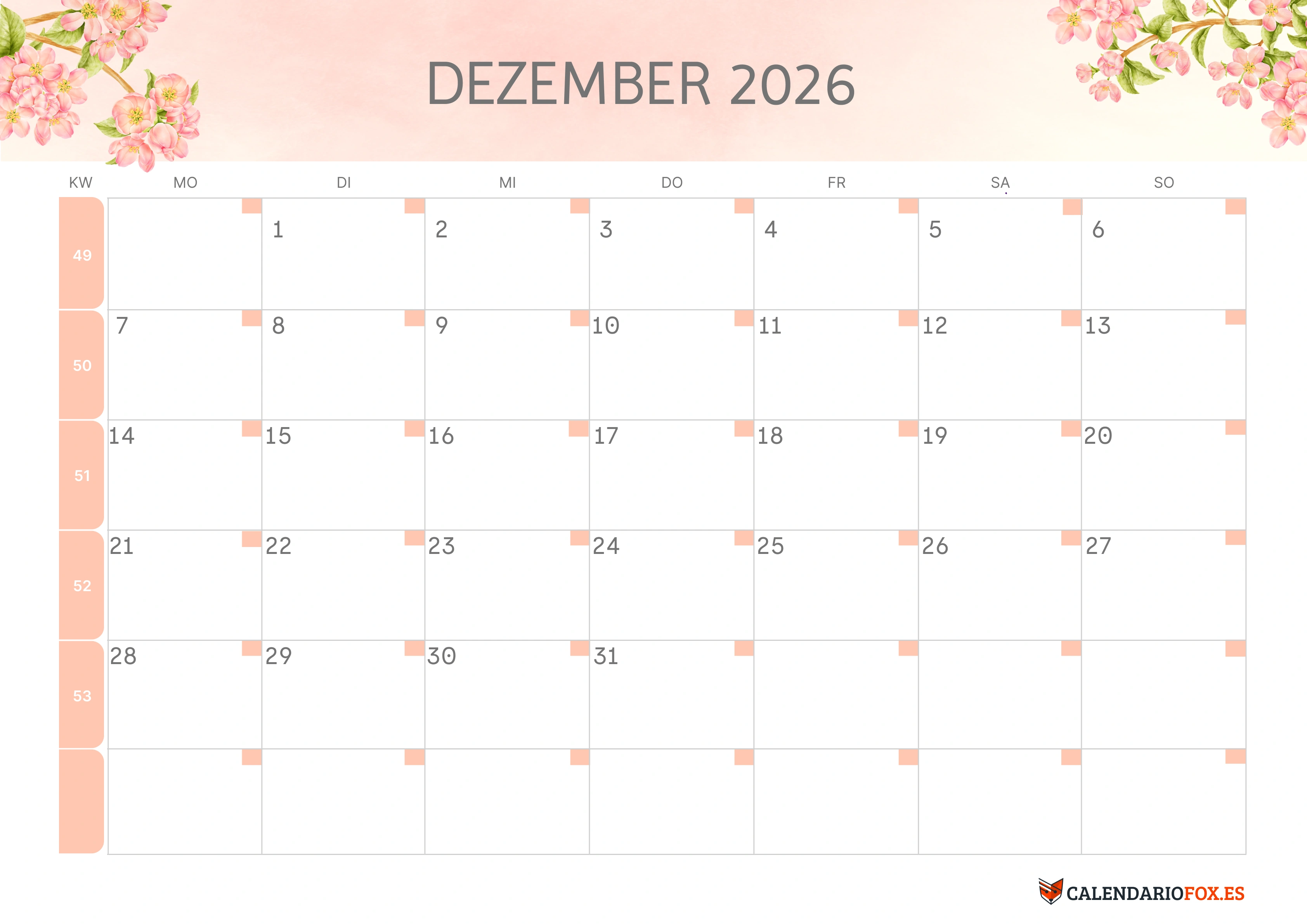 Semesterkalender 2026 Erstes Halbjahr Farbenfroh