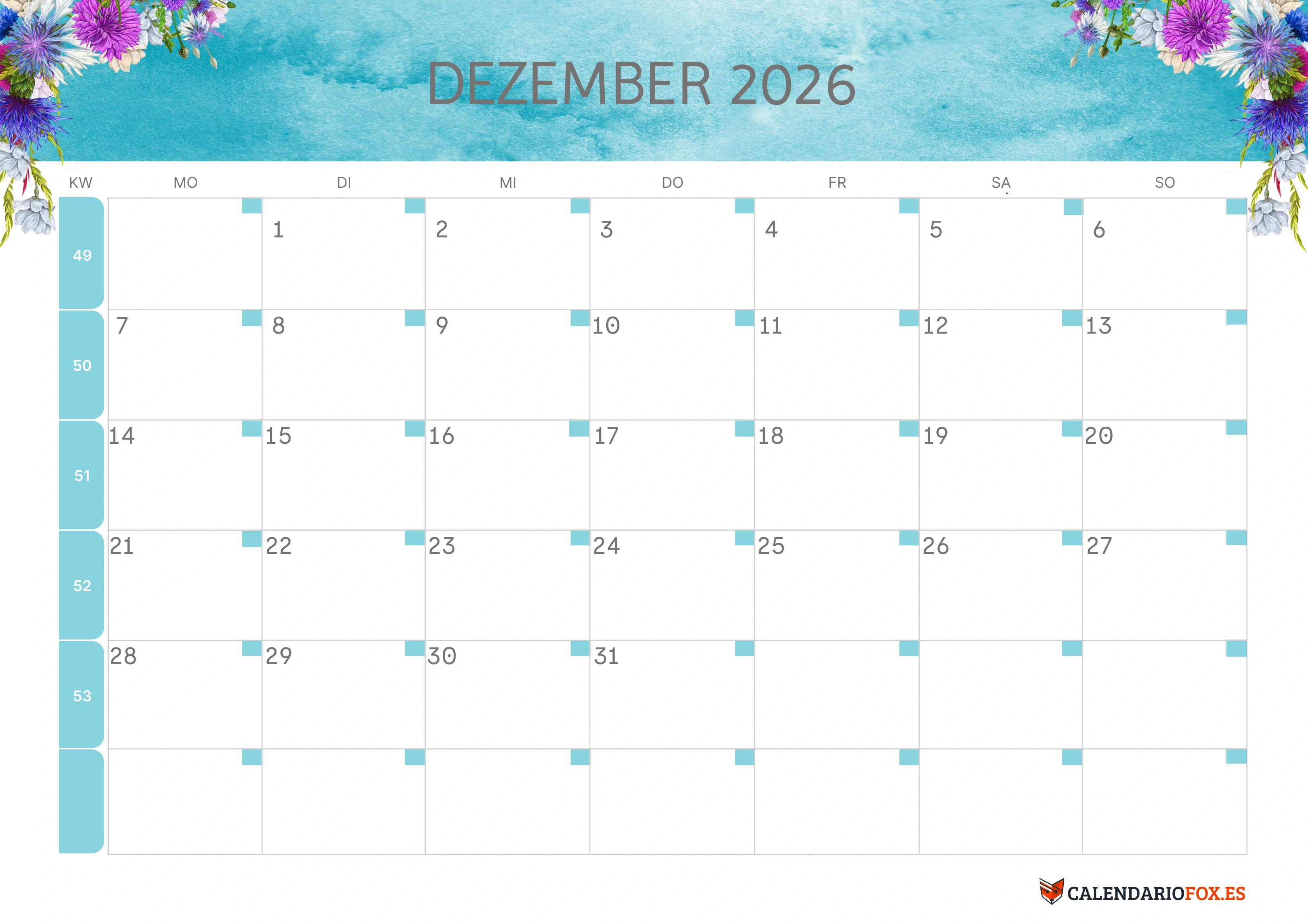 Semesterkalender 2026 Erstes Halbjahr Farbenfroh