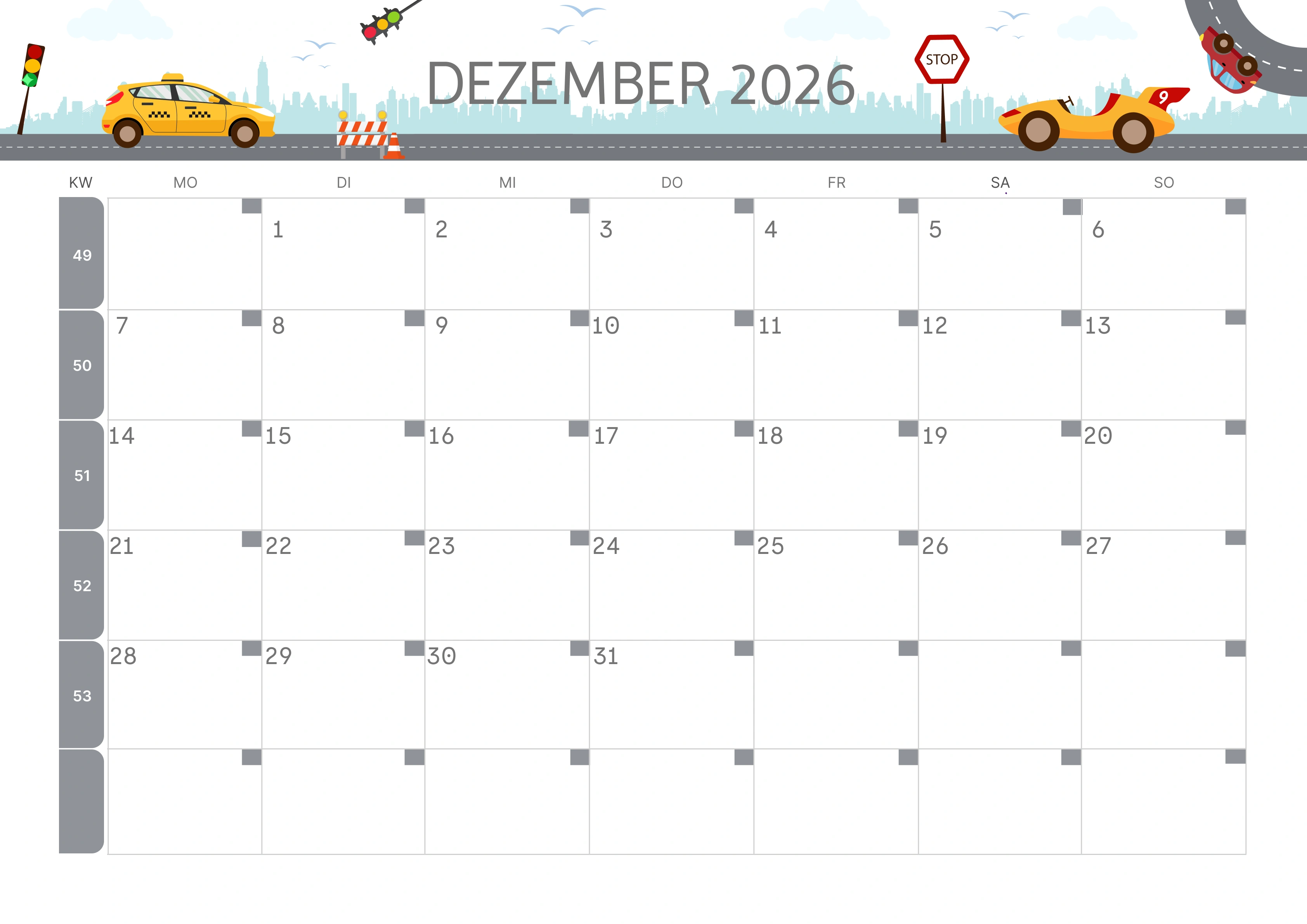 Semesterkalender 2026 Erstes Halbjahr Minimalistisch