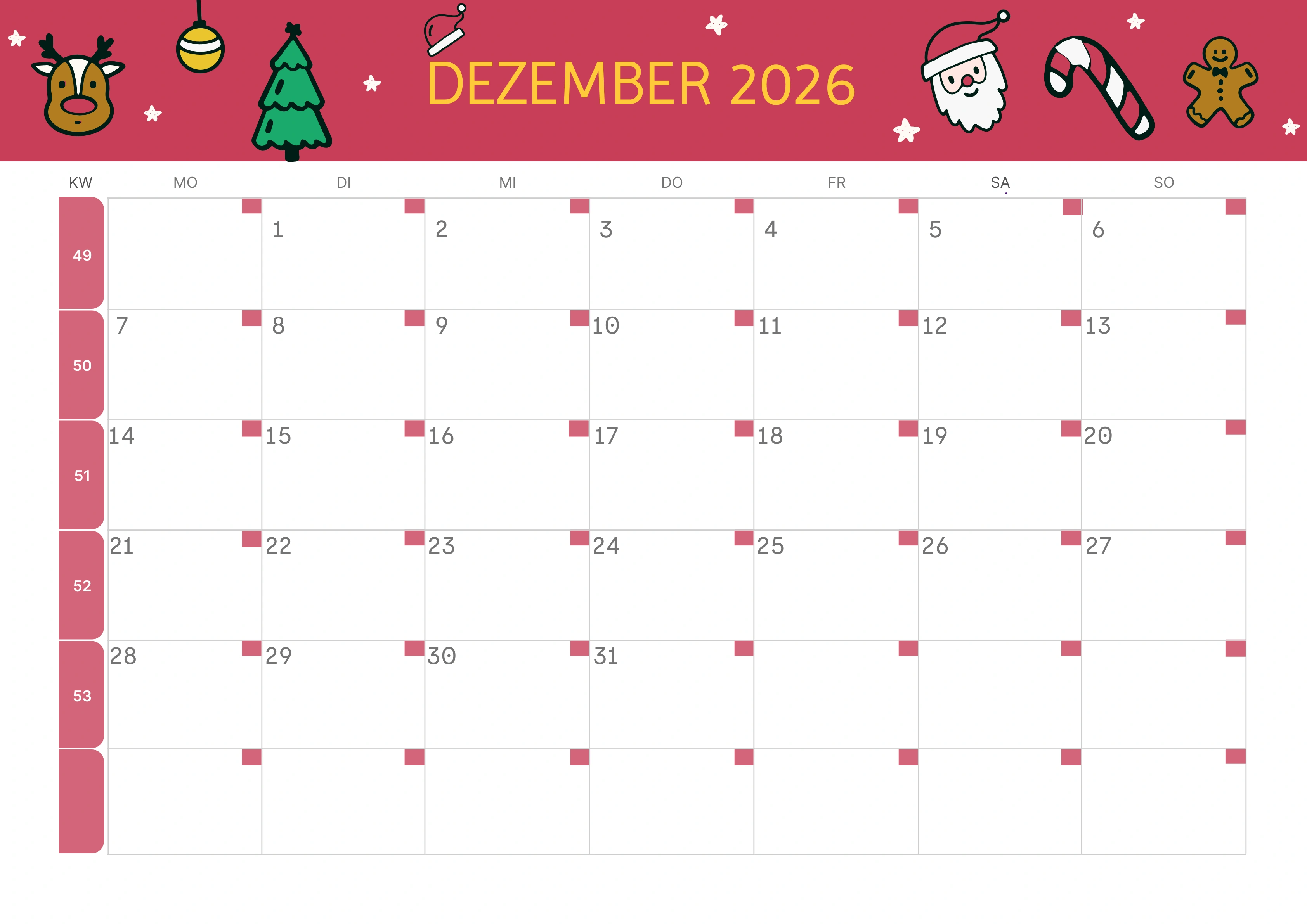 Semesterkalender 2026 Erstes Halbjahr Minimalistisch