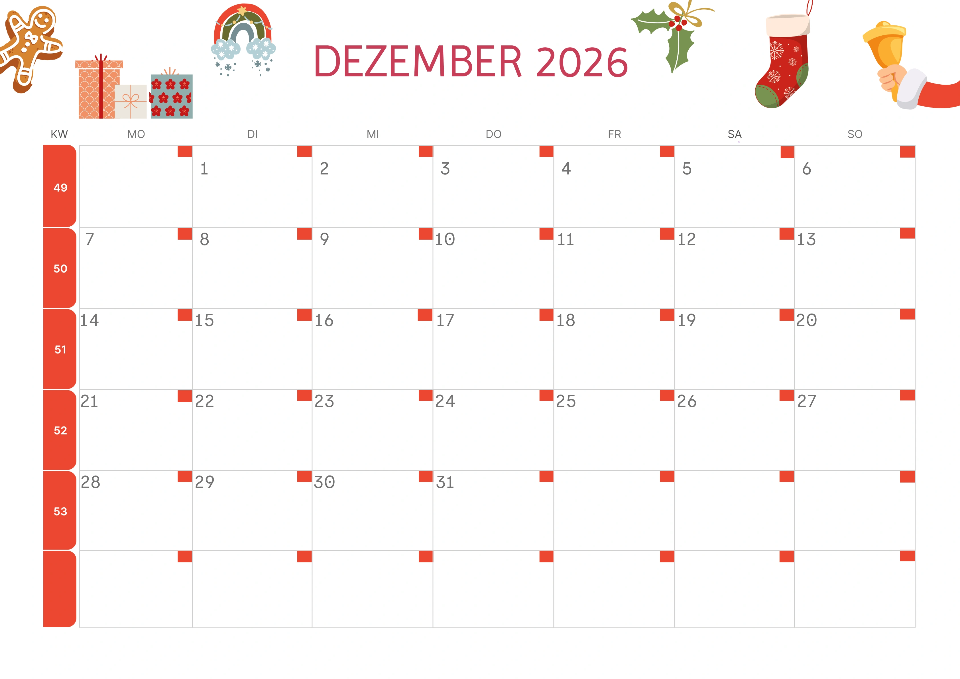 Semesterkalender 2026 Erstes Halbjahr Ästhetisch
