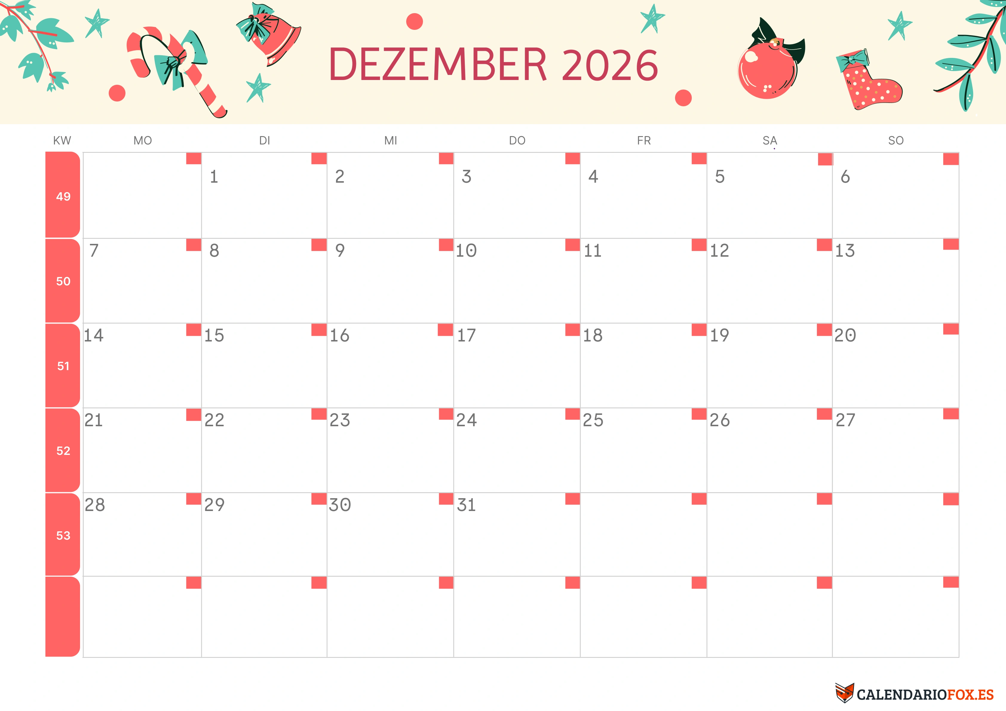 Semesterkalender 2026 Erstes Halbjahr Ästhetisch