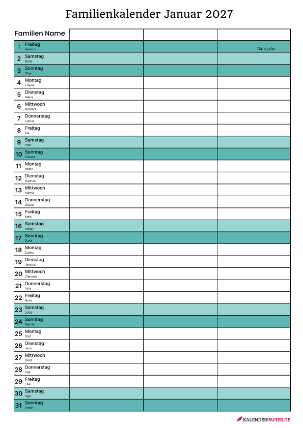 Familienkalender 3 personen