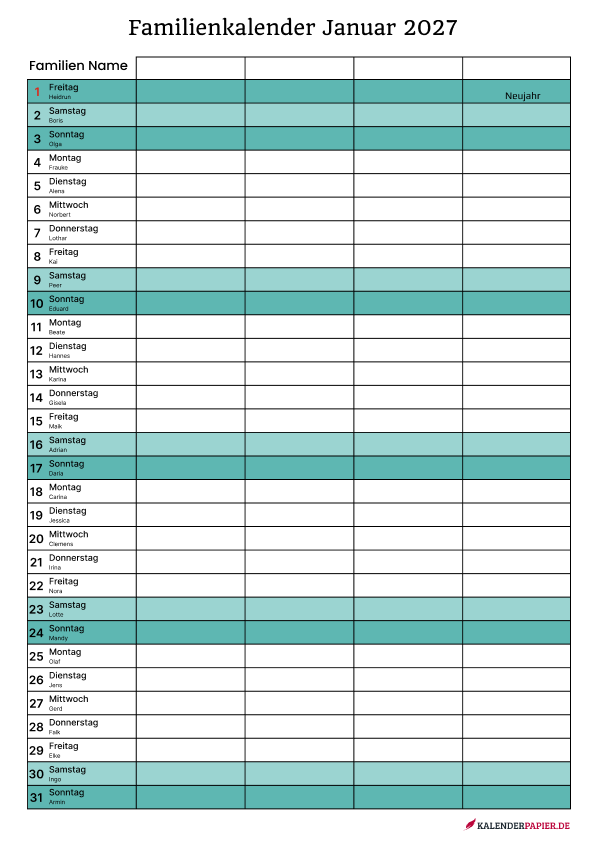 Familienkalender 4 personen
