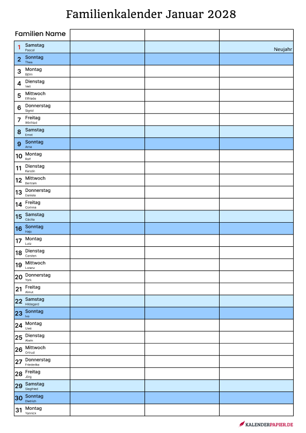 Familienkalender 3 personen