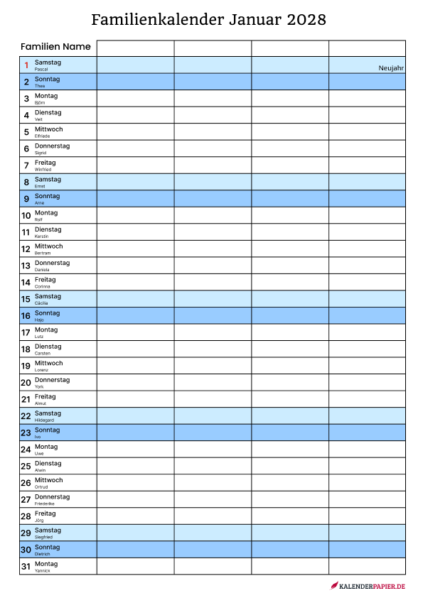 Familienkalender 4 personen