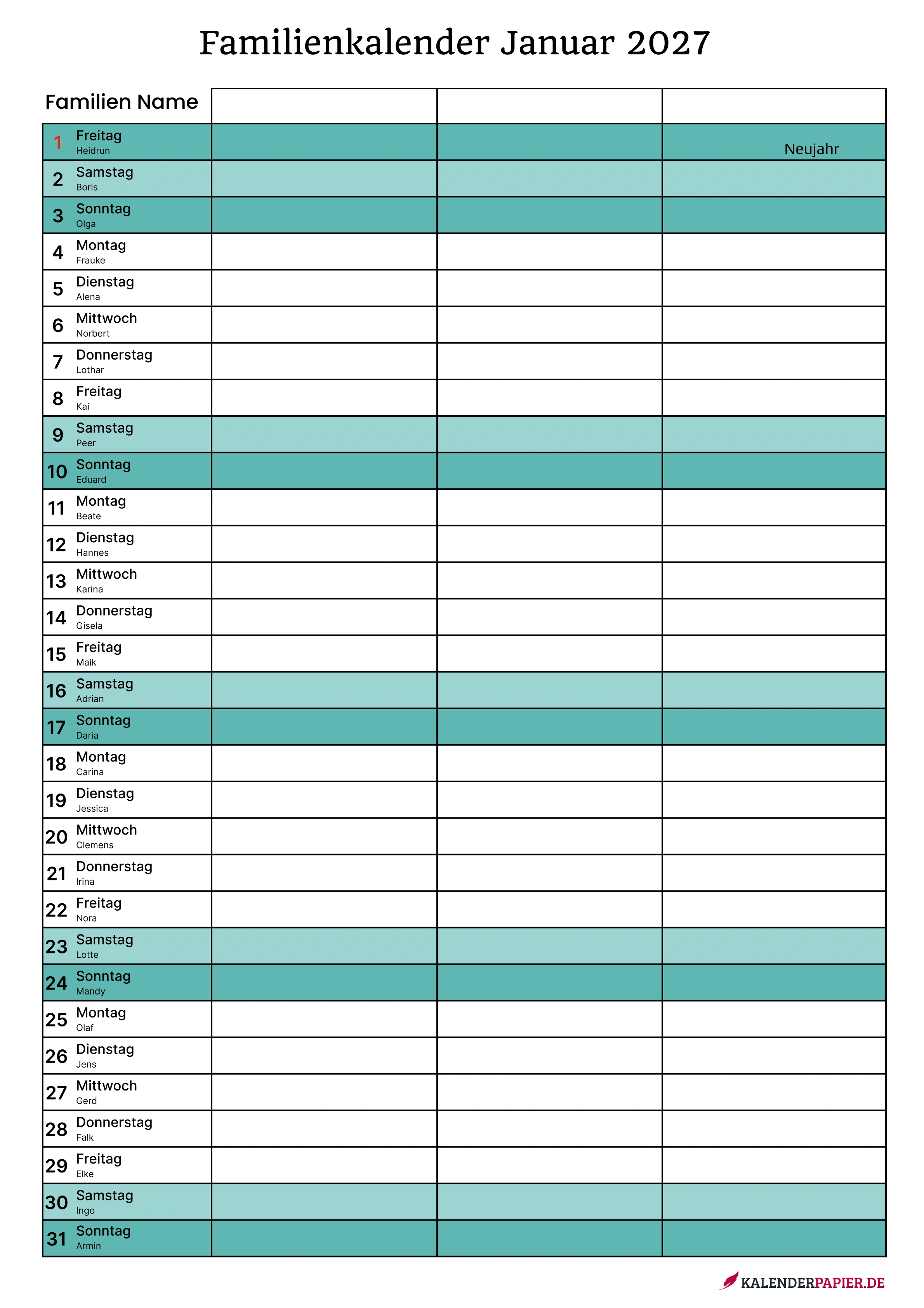 Familienkalender 3 personen
