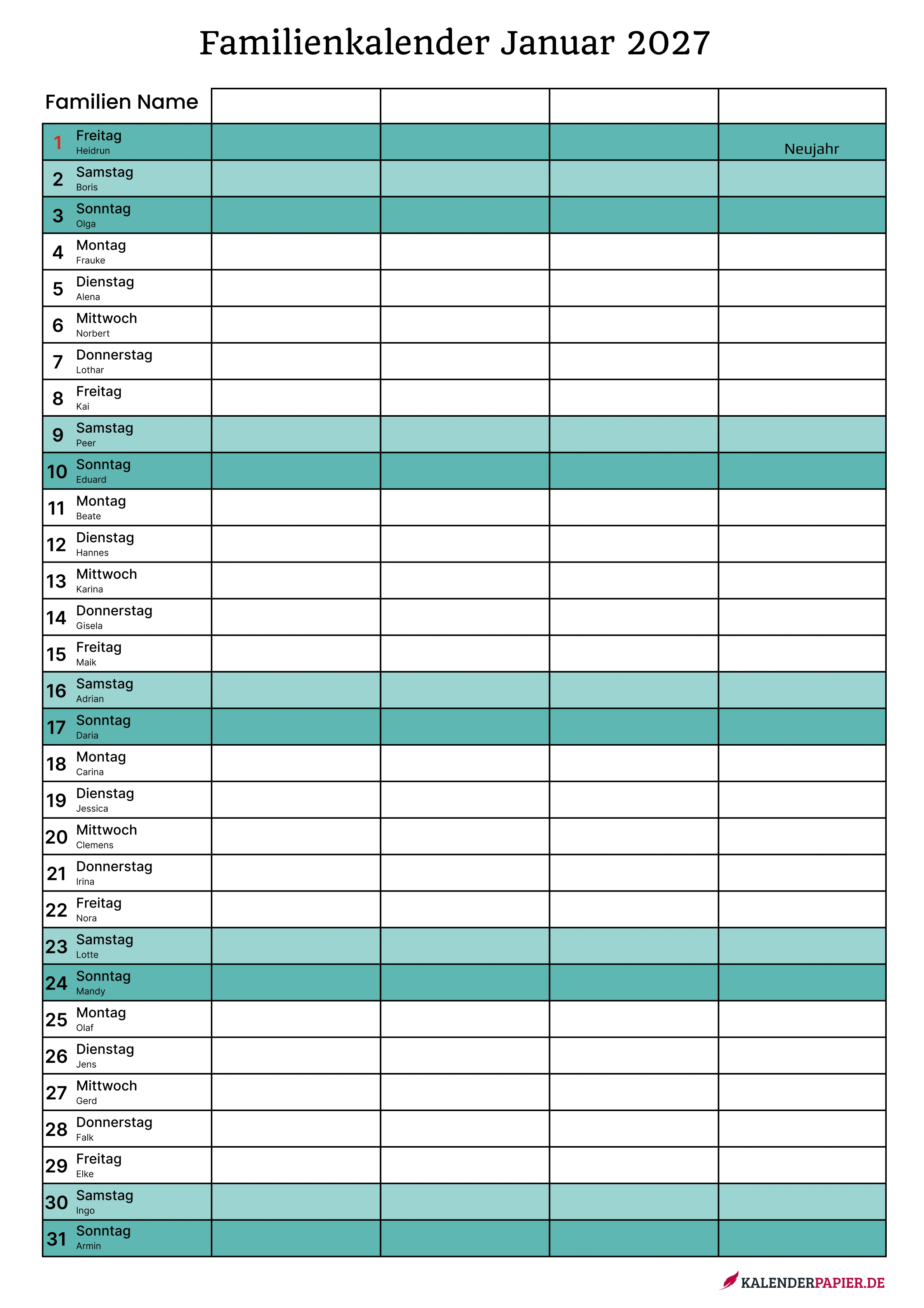 Familienkalender 4 personen
