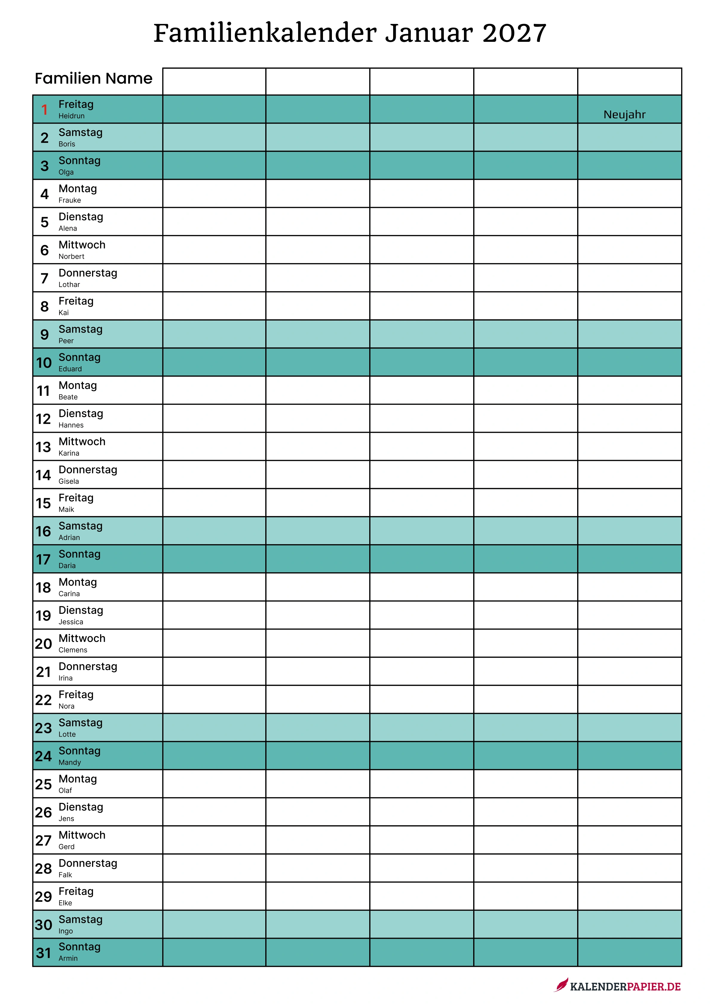 Familienkalender 5 personen