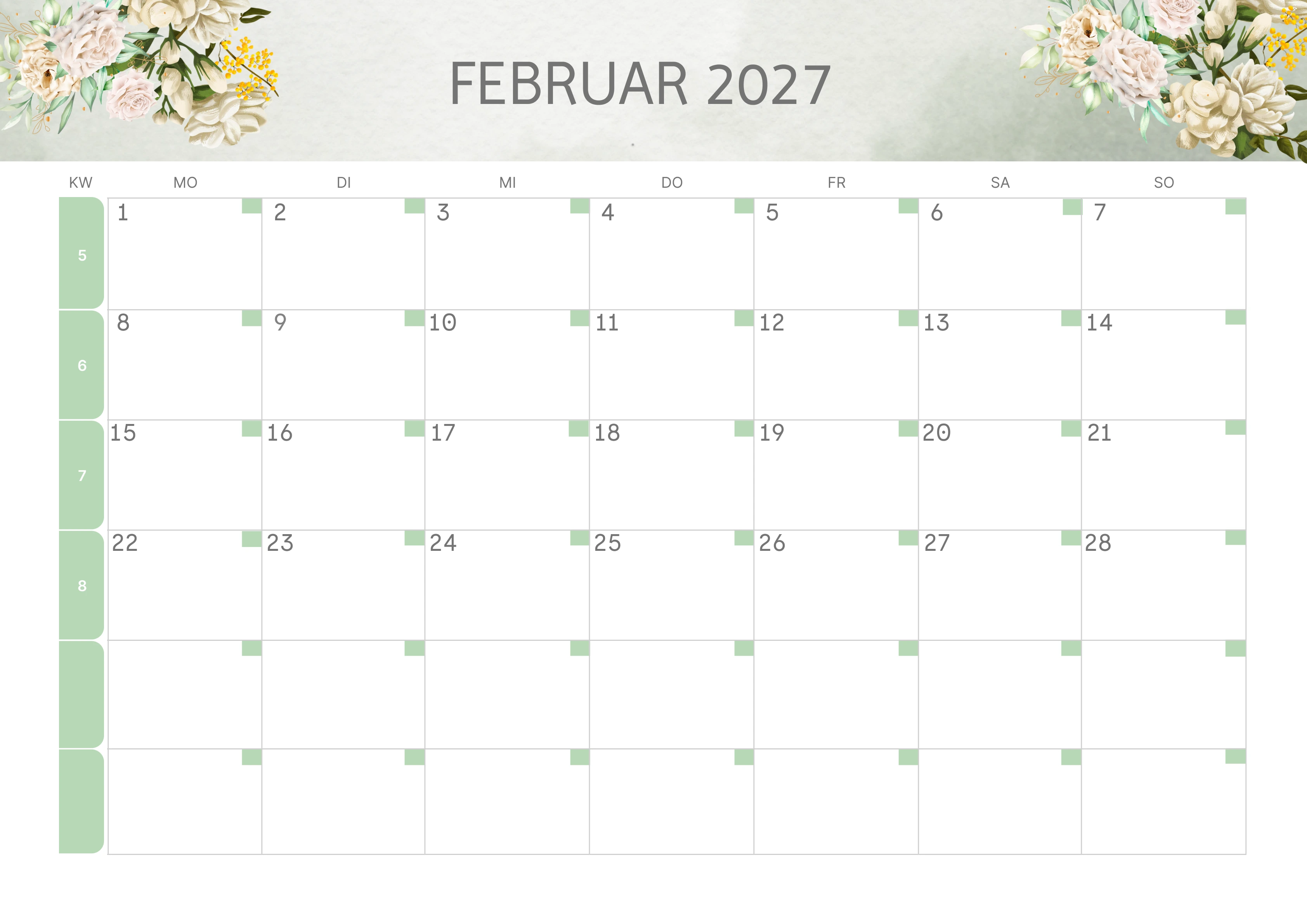 Semesterkalender 2026 Erstes Halbjahr Minimalistisch