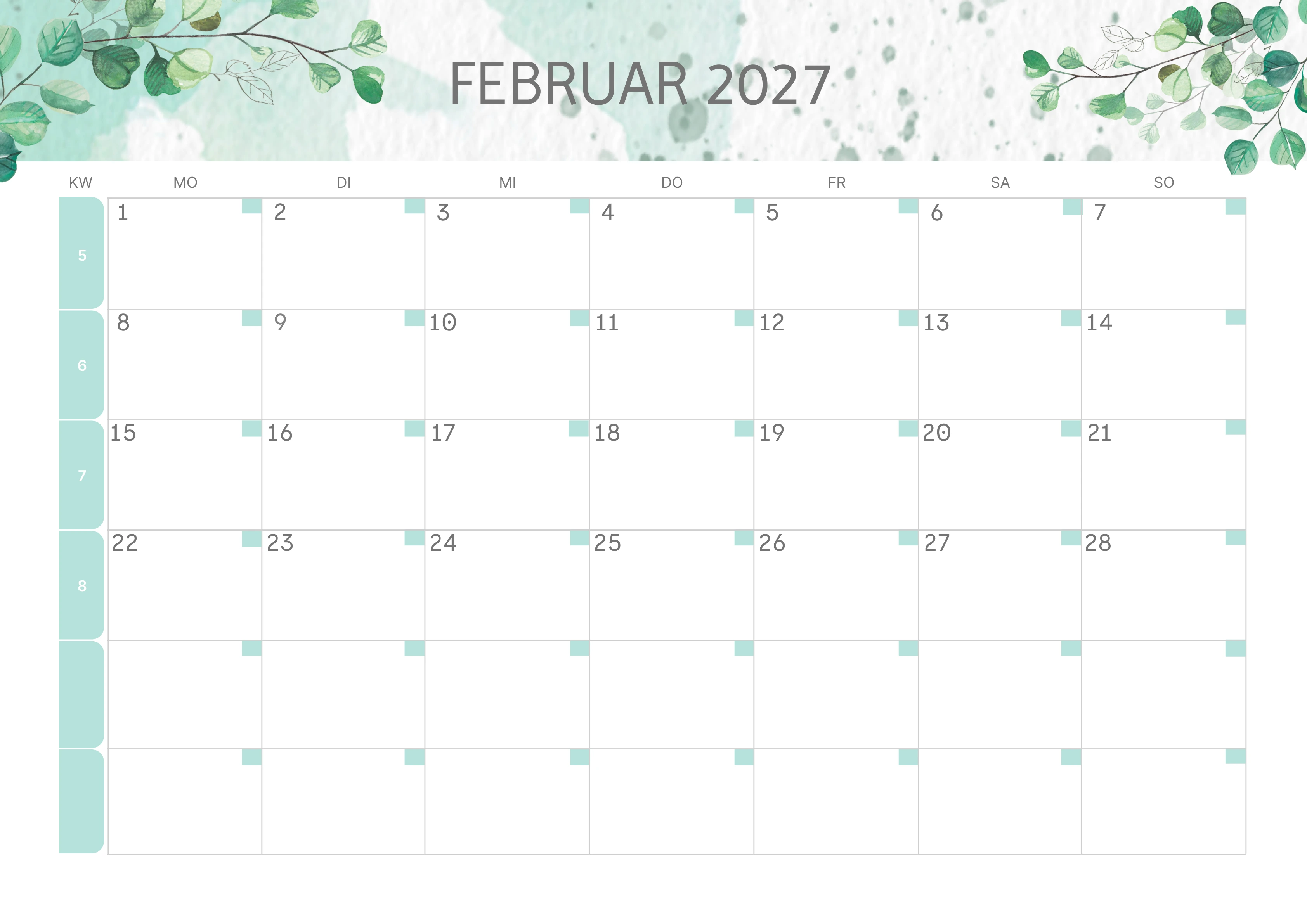 Semesterkalender 2026 Erstes Halbjahr Farbenfroh
