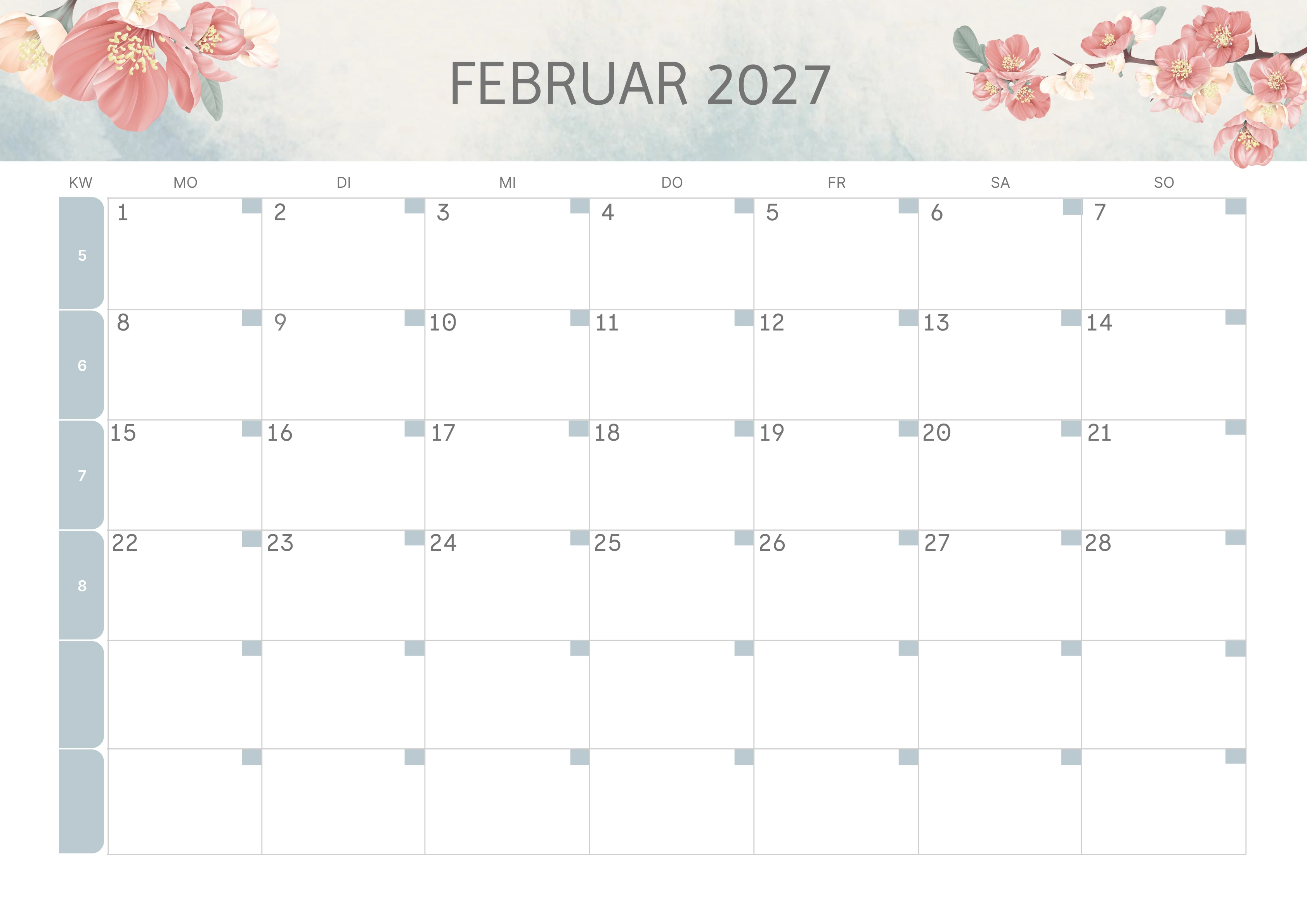 Semesterkalender 2026 Erstes Halbjahr Farbenfroh
