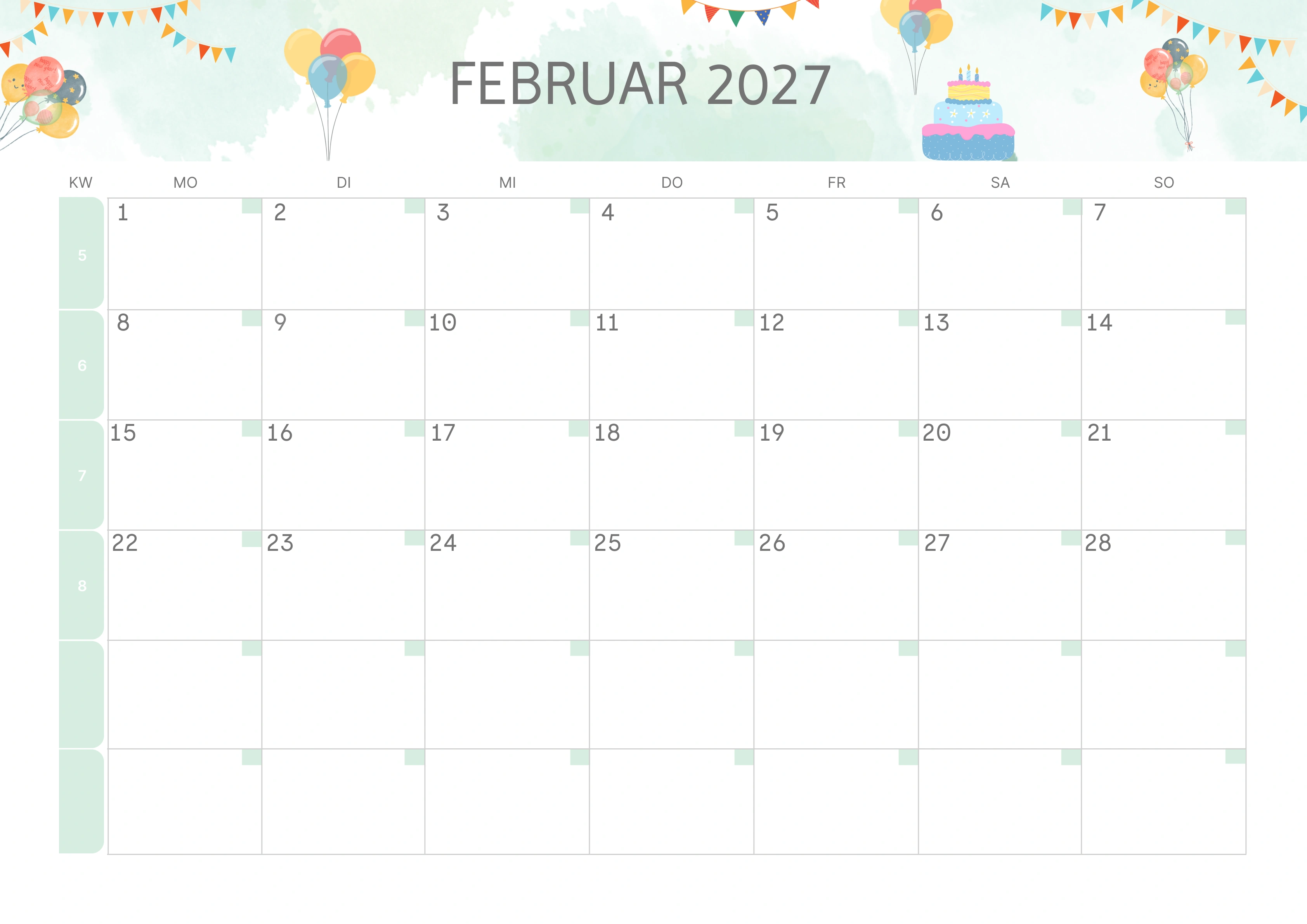 Semesterkalender 2026 Erstes Halbjahr Farbenfroh