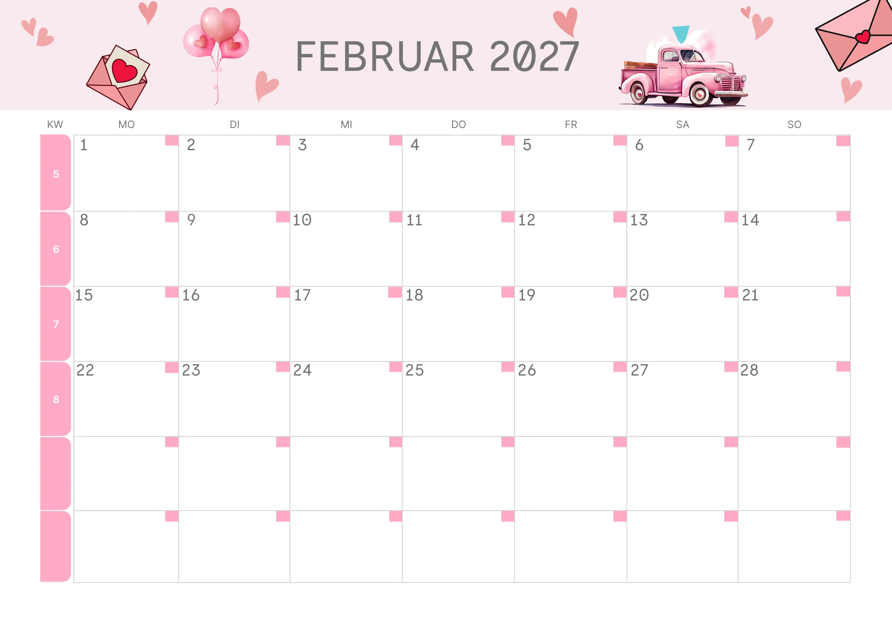 Semesterkalender 2026 Erstes Halbjahr Minimalistisch