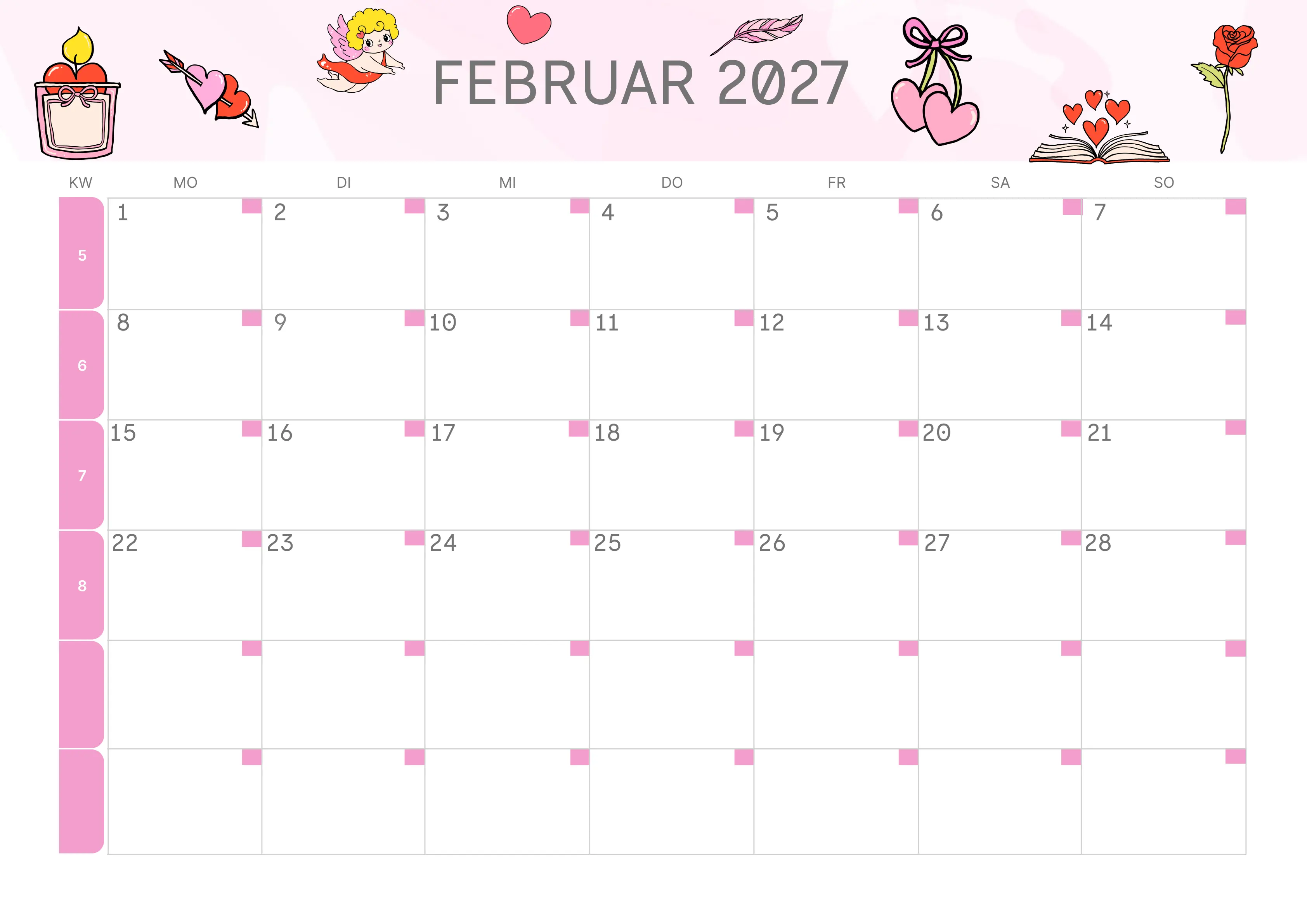 Semesterkalender 2026 Erstes Halbjahr Ästhetisch