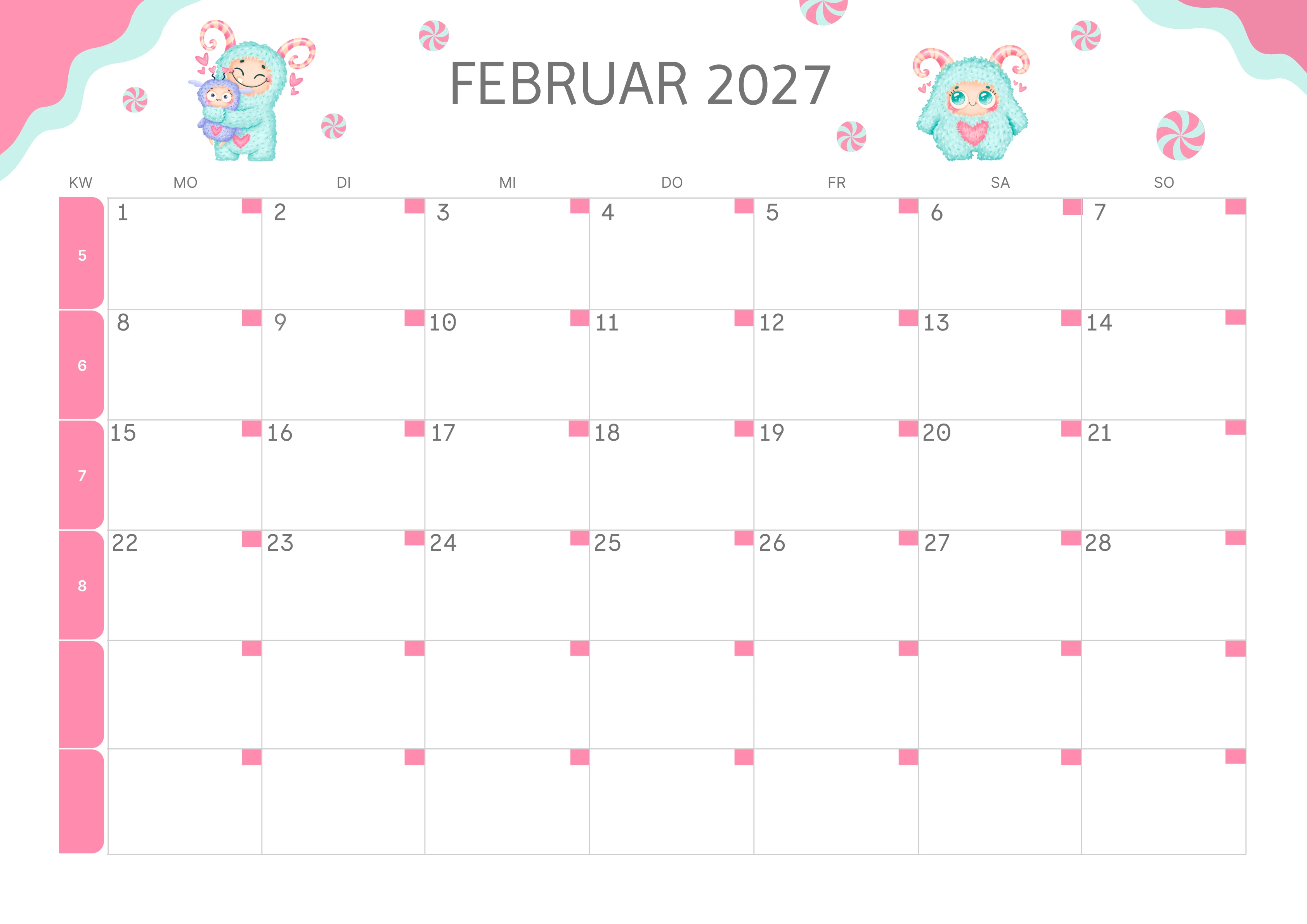 Semesterkalender 2026 Erstes Halbjahr Ästhetisch