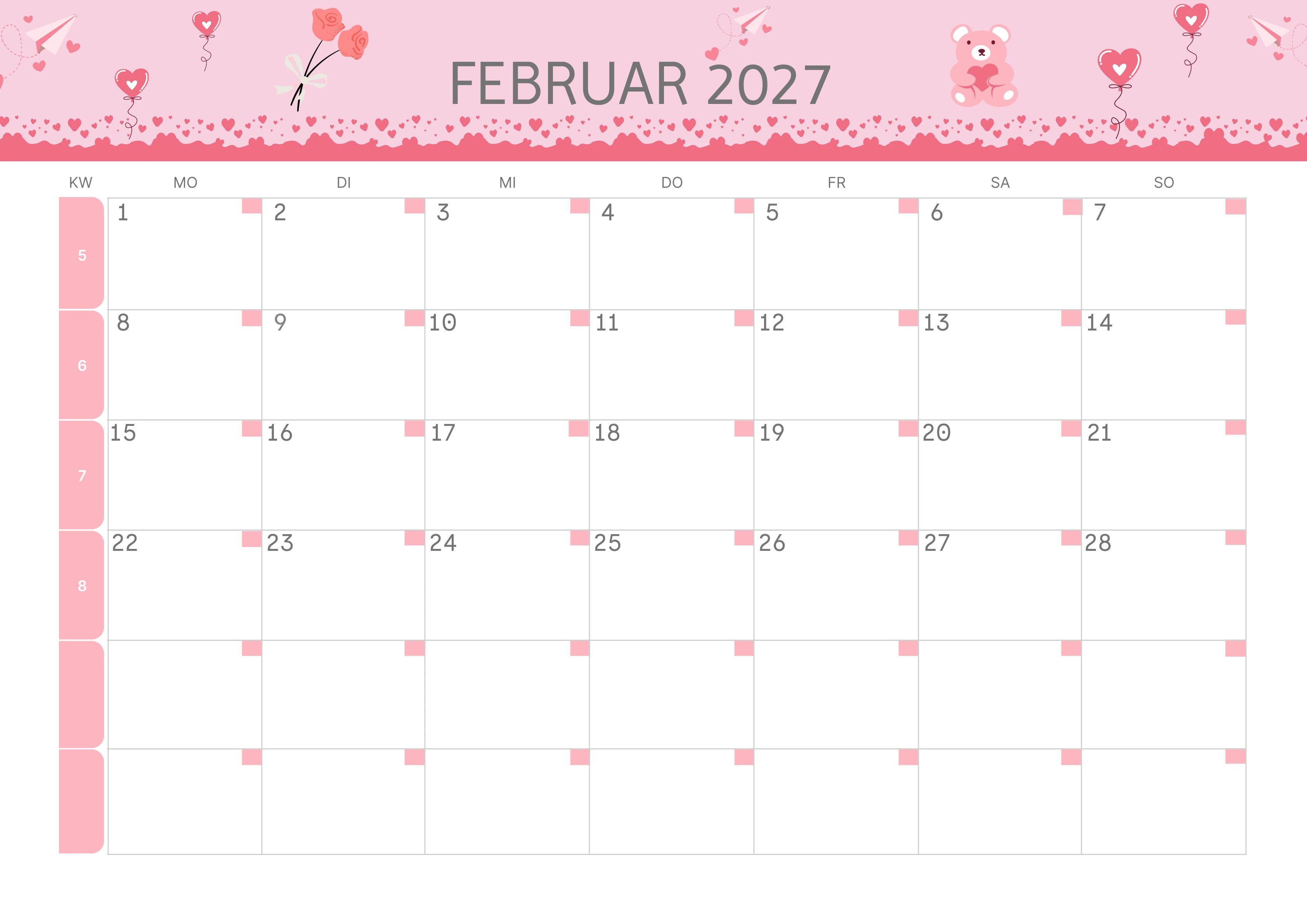 Semesterkalender 2026 Erstes Halbjahr Ästhetisch