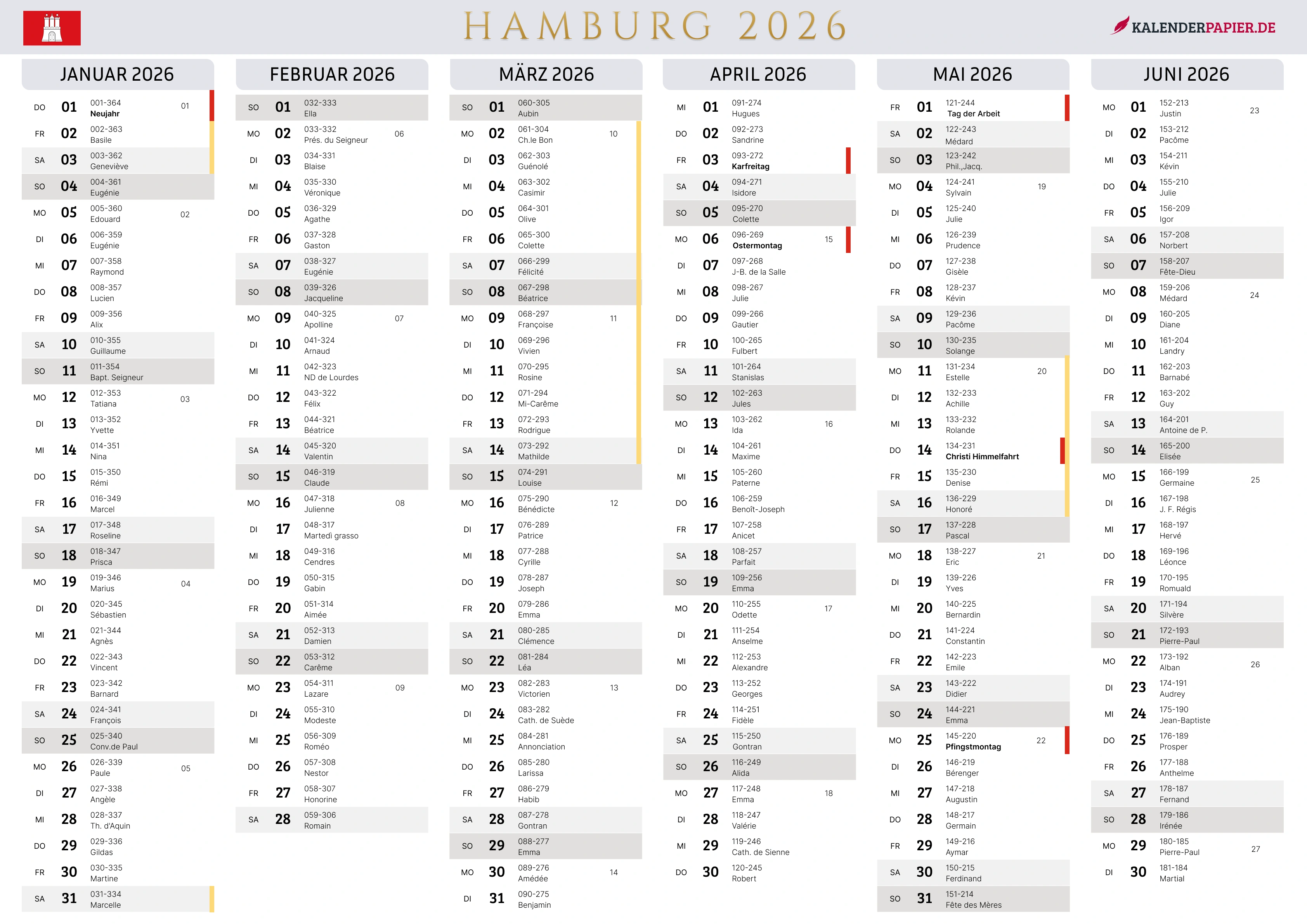 Der Kalender mit der Kompletten BW Feirtage