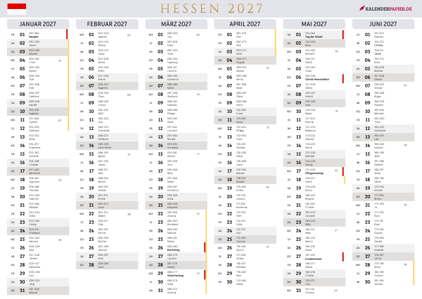 Der Kalender mit der Kompletten BW Feirtage