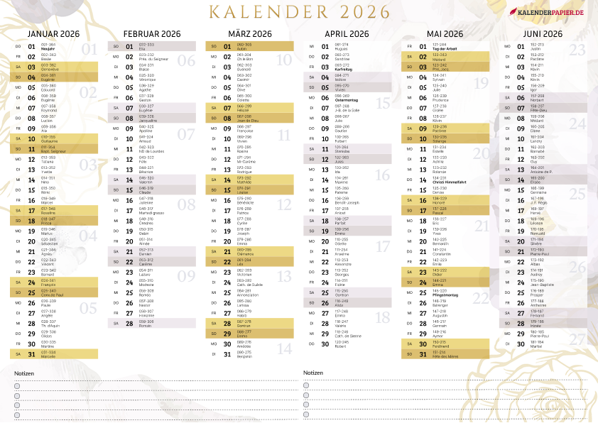 Jahreskalender 2026 mit Kalenderwochen