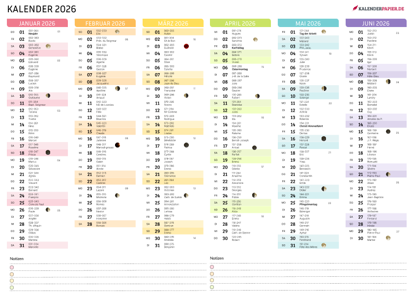 Jahreskalender 2026 mit Mondphasen