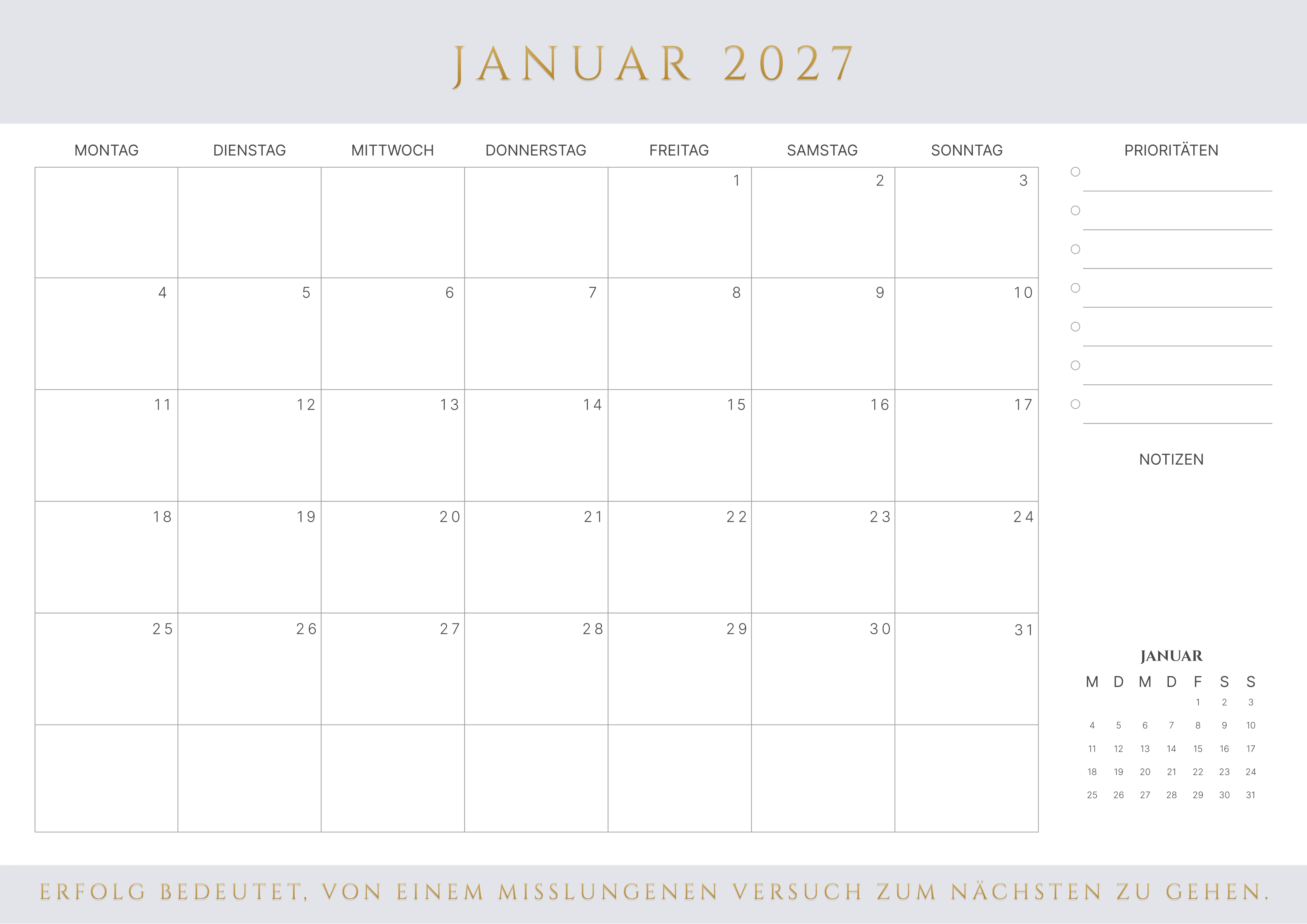 Januar Kalender 2027 Braun