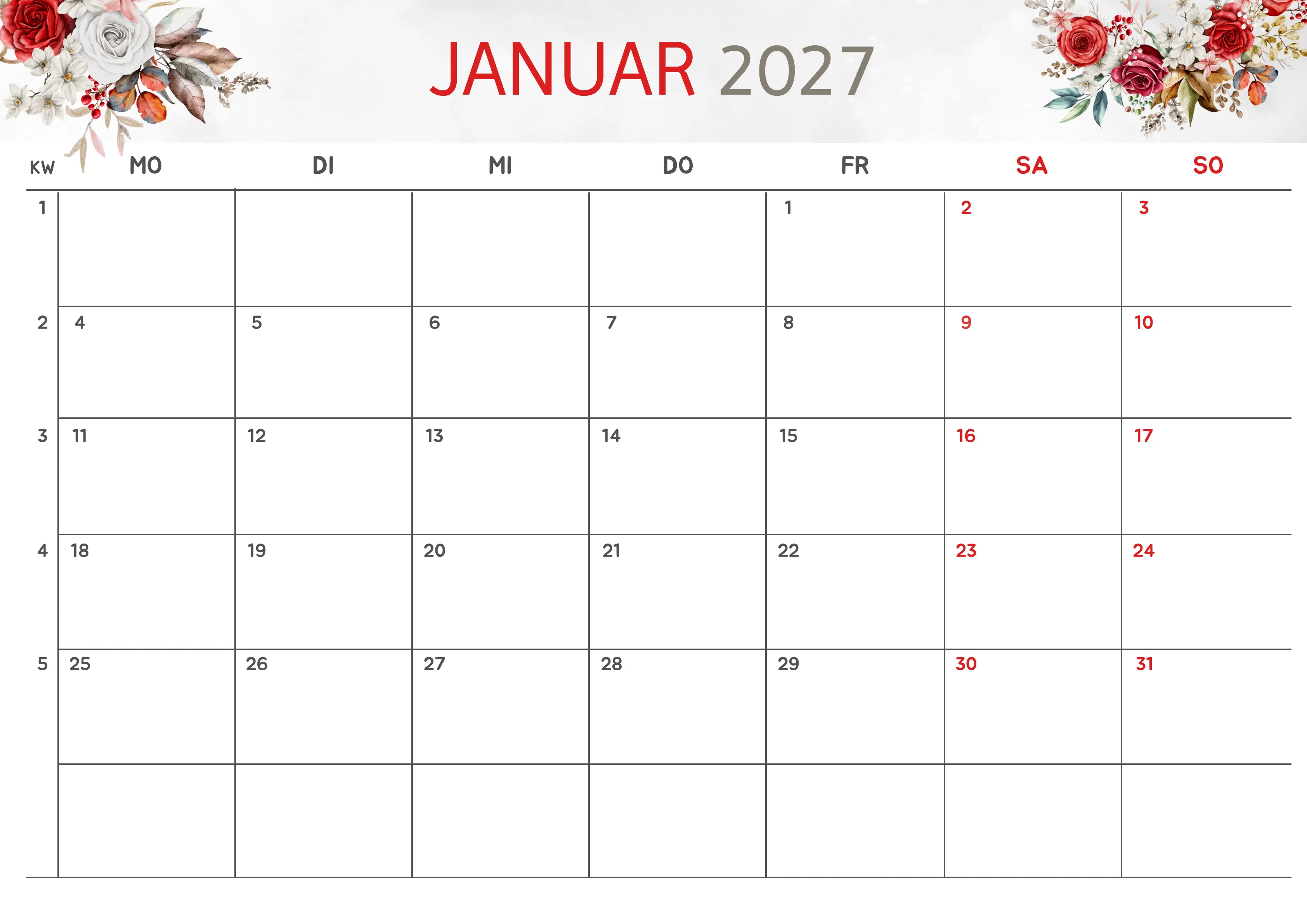 Semesterkalender 2026 Erstes Halbjahr Farbenfroh