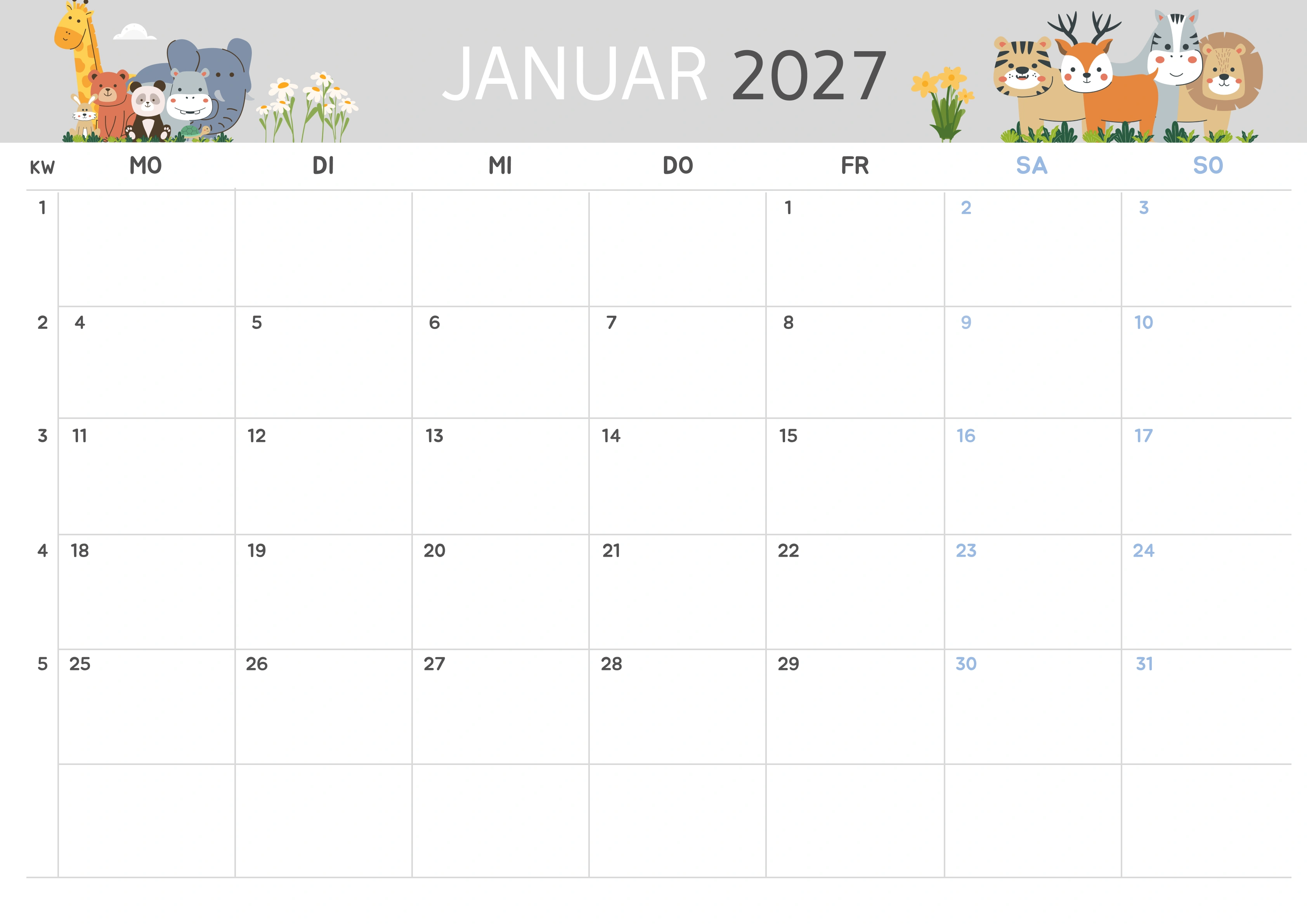 Semesterkalender 2026 Erstes Halbjahr Minimalistisch