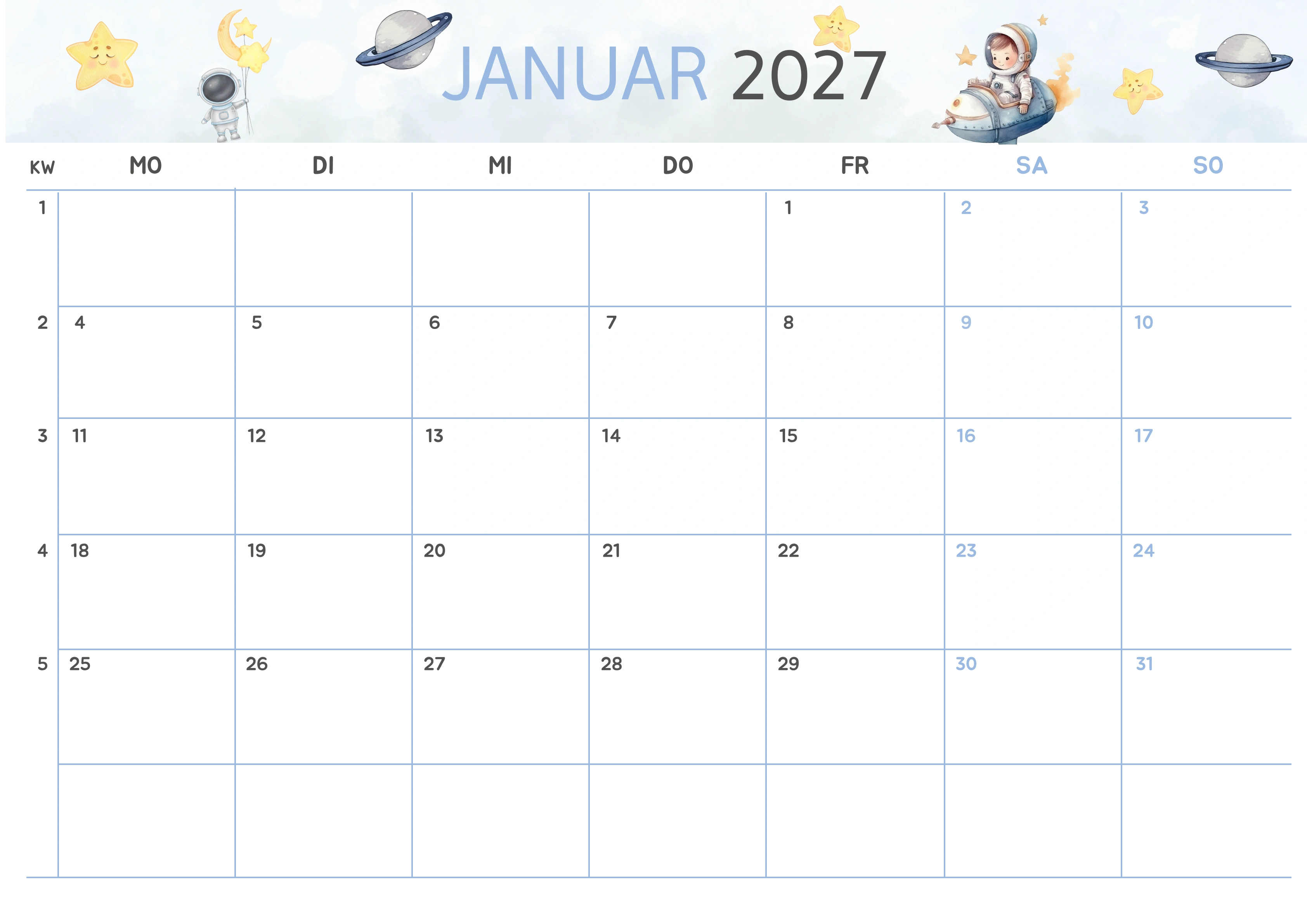 Semesterkalender 2026 Erstes Halbjahr Farbenfroh
