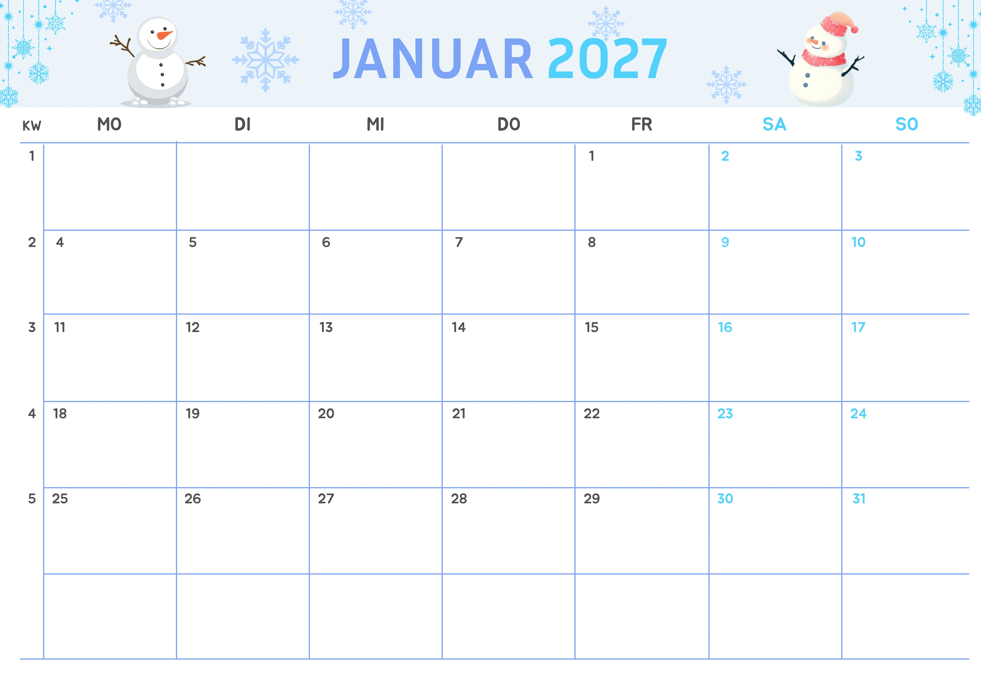 Semesterkalender 2026 Erstes Halbjahr Minimalistisch