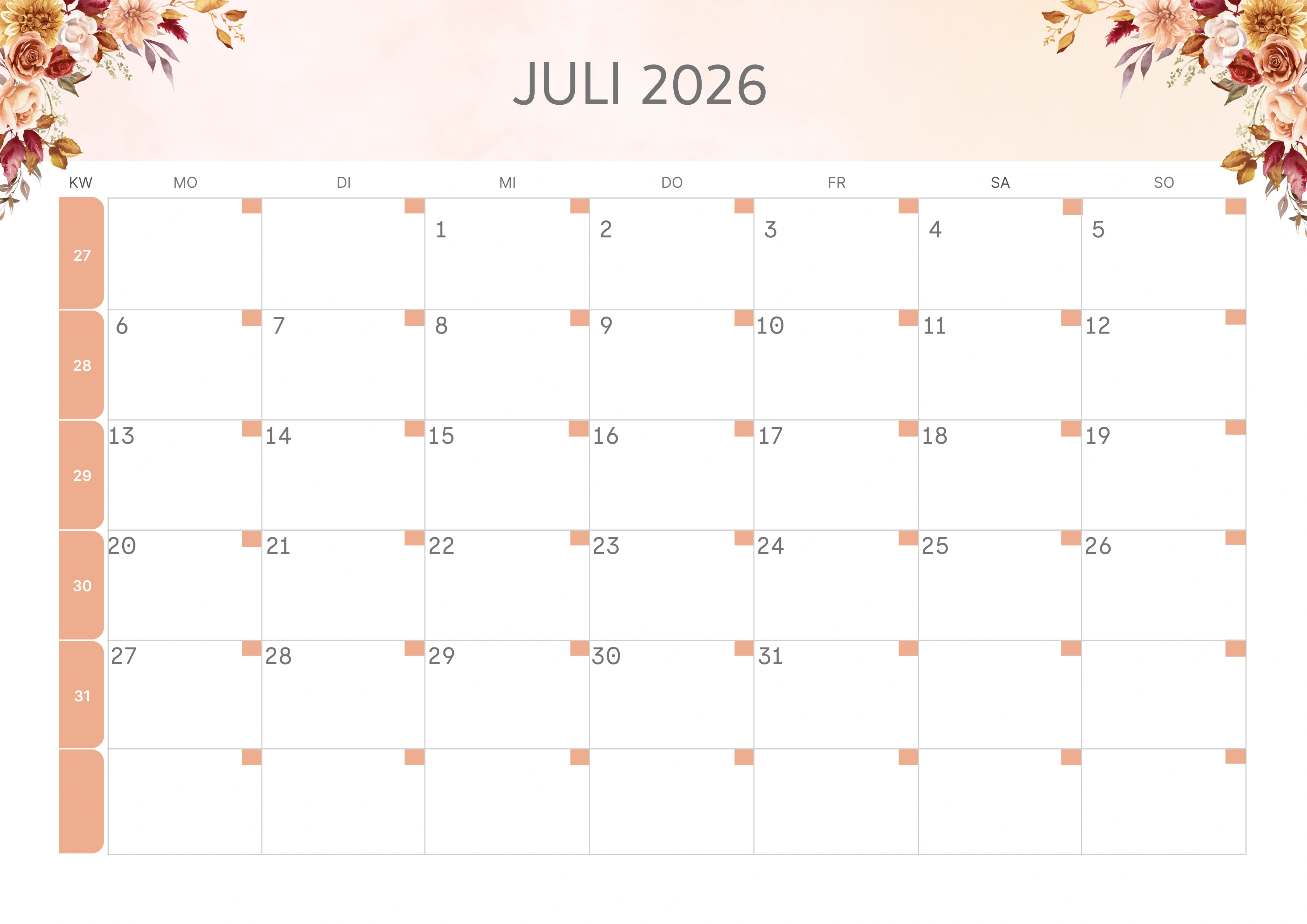 Semesterkalender 2026 Erstes Halbjahr Minimalistisch