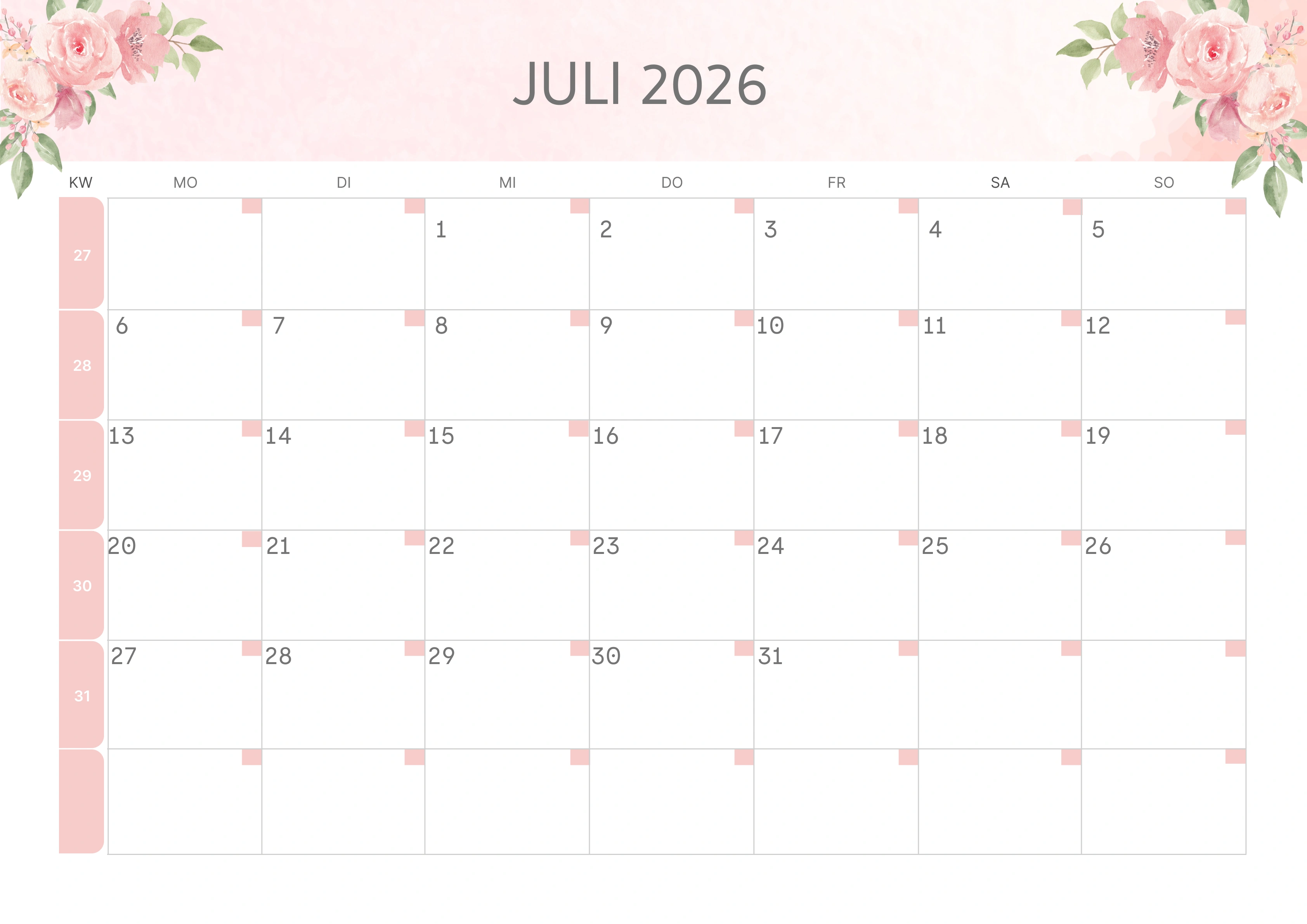 Semesterkalender 2026 Erstes Halbjahr Ästhetisch