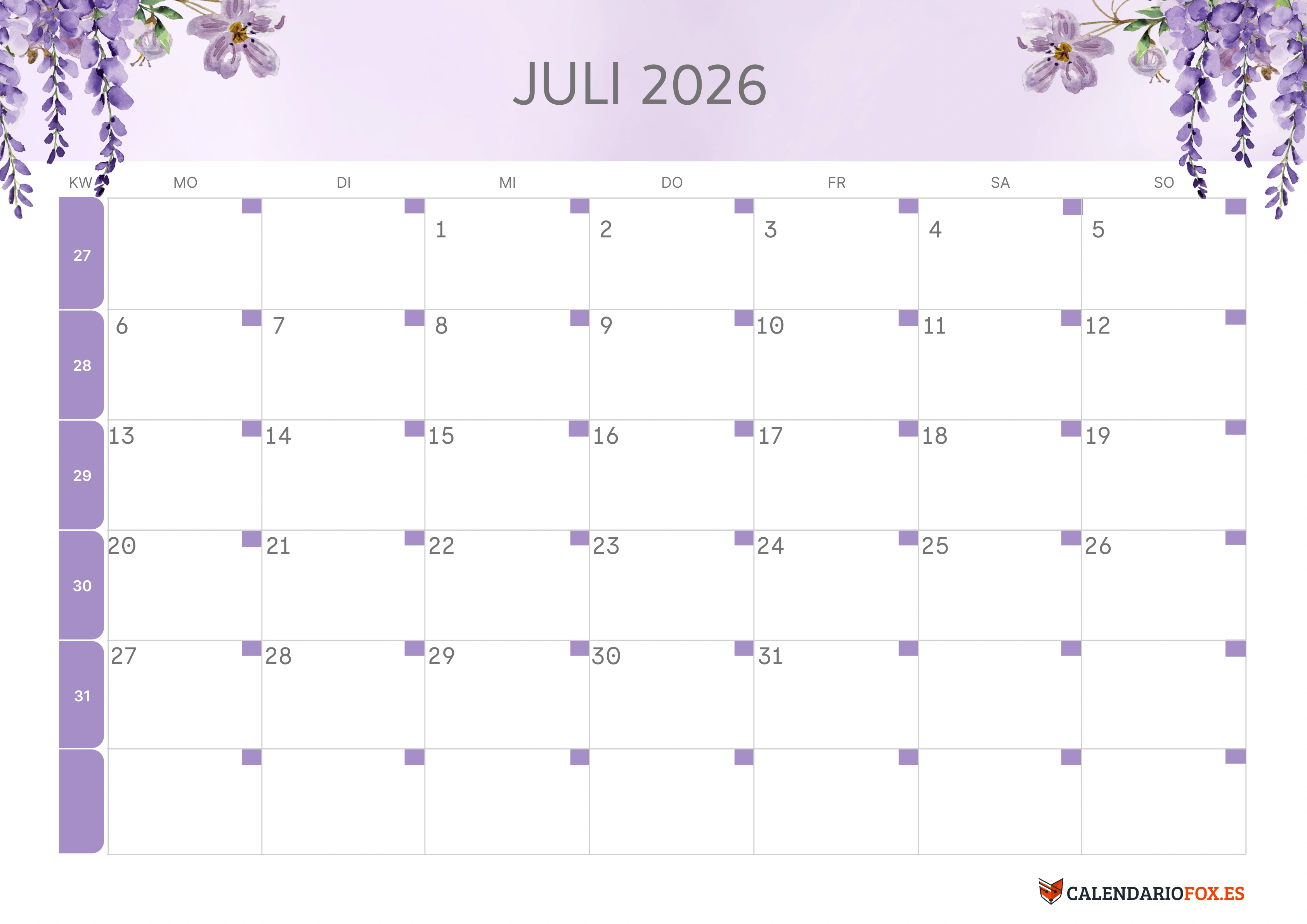 Semesterkalender 2026 Erstes Halbjahr Farbenfroh